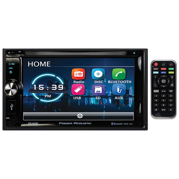 Power Acoustik 6.2'' Double Din Receiver With Bluetooth & Detachable Faceplate W/Padded Carry Case