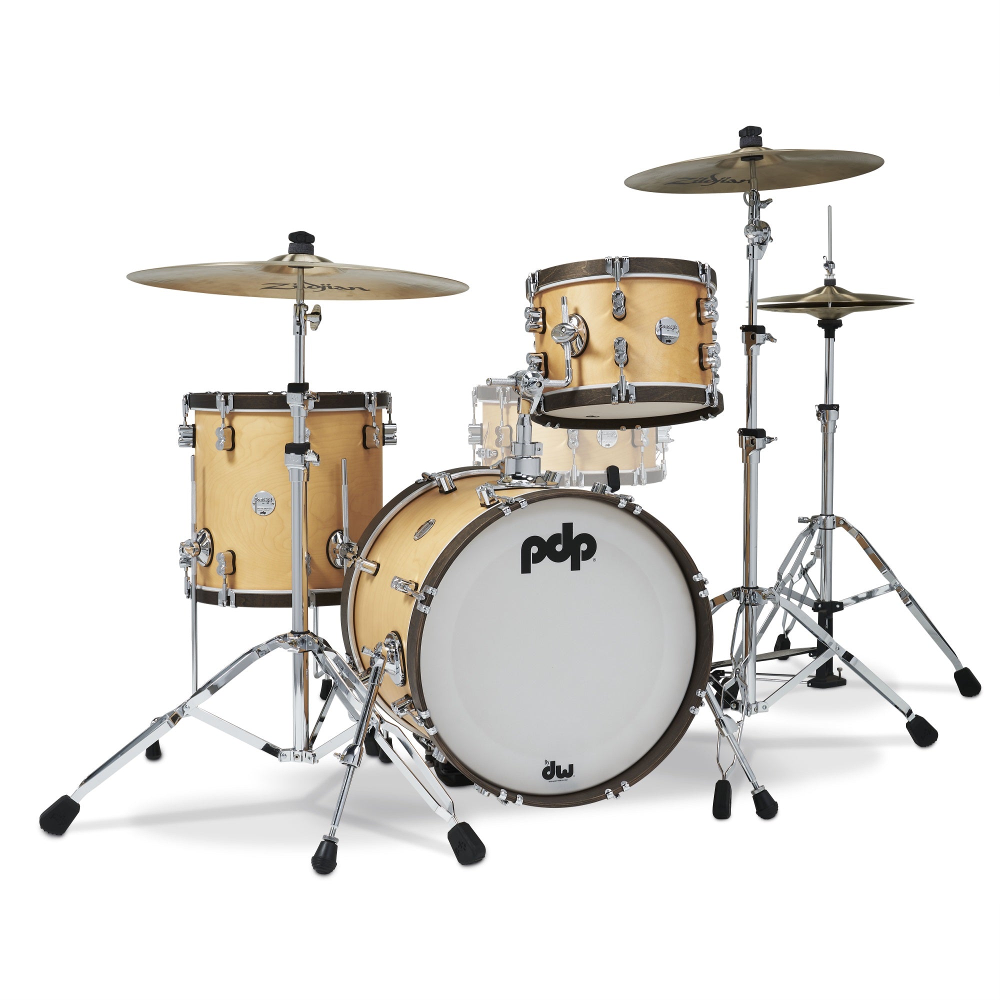 PDP Concept Classic Series 3Piece Maple Bop Shell Pack, Natural with Walnut Hoops and Chrome Hardware; 8x12, 14x14, 14x18