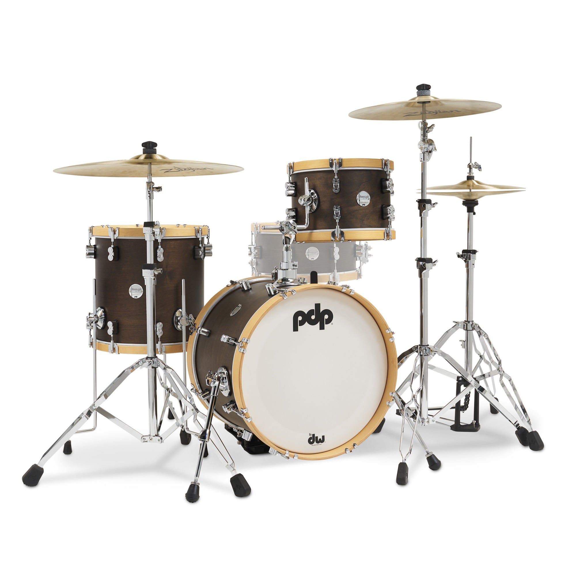 PDP Concept Classic Series 3Piece Maple Bop Shell Pack, Walnut with Natural Hoops and Chrome Hardware; 8x12, 14x14, 14x18