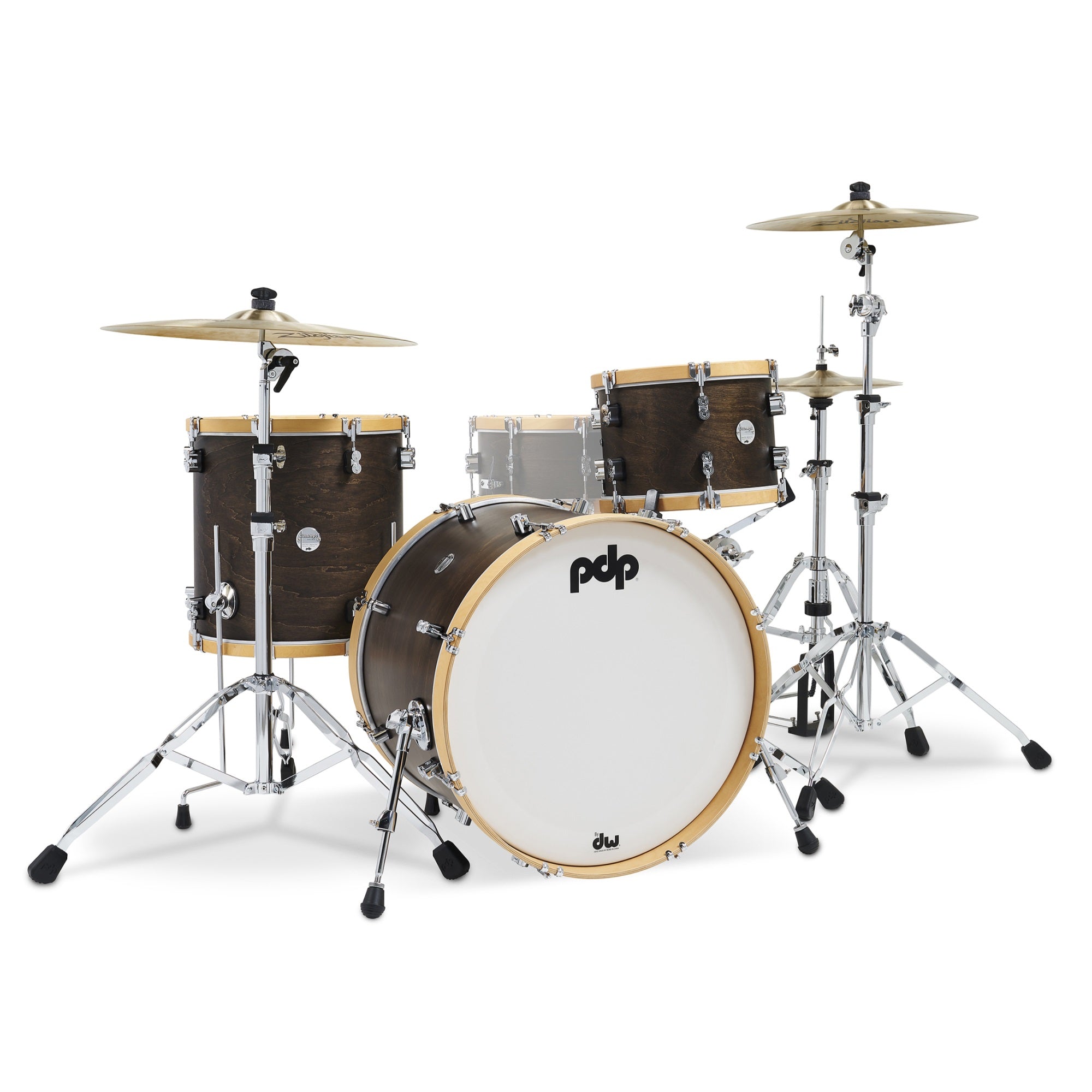PDP Concept Classic Series 3Piece Maple Shell Pack, Walnut with Natural Hoops and Chrome Hardware; 9x13, 16x16, 16x22