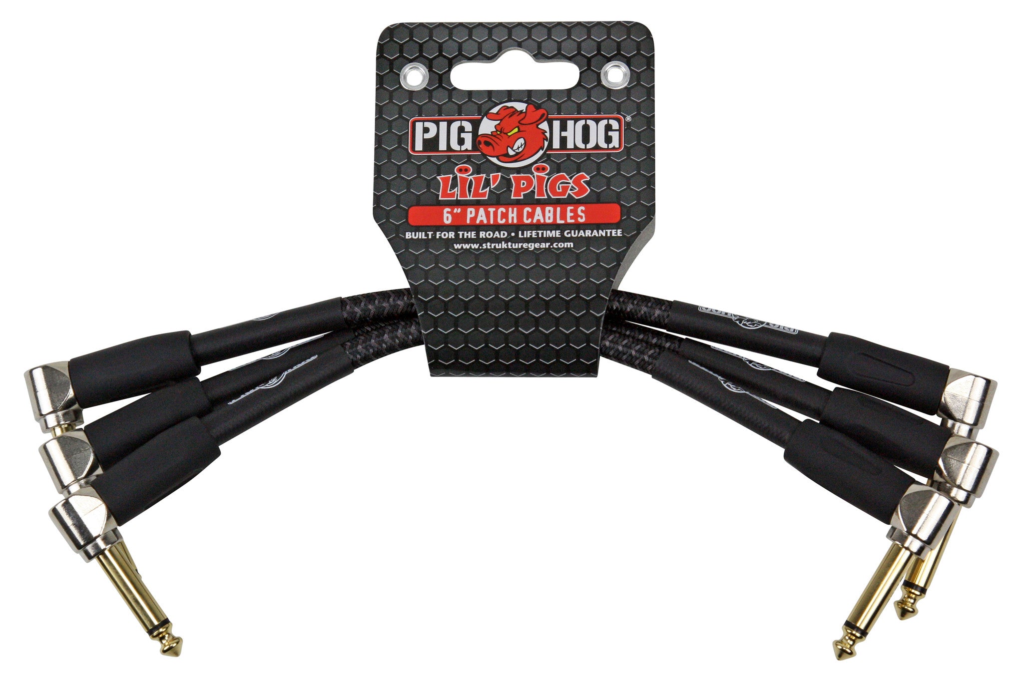 Pig Hog Lil Pigs Vintage ''Black Woven'' 6-in Patch Cables - 3 pack