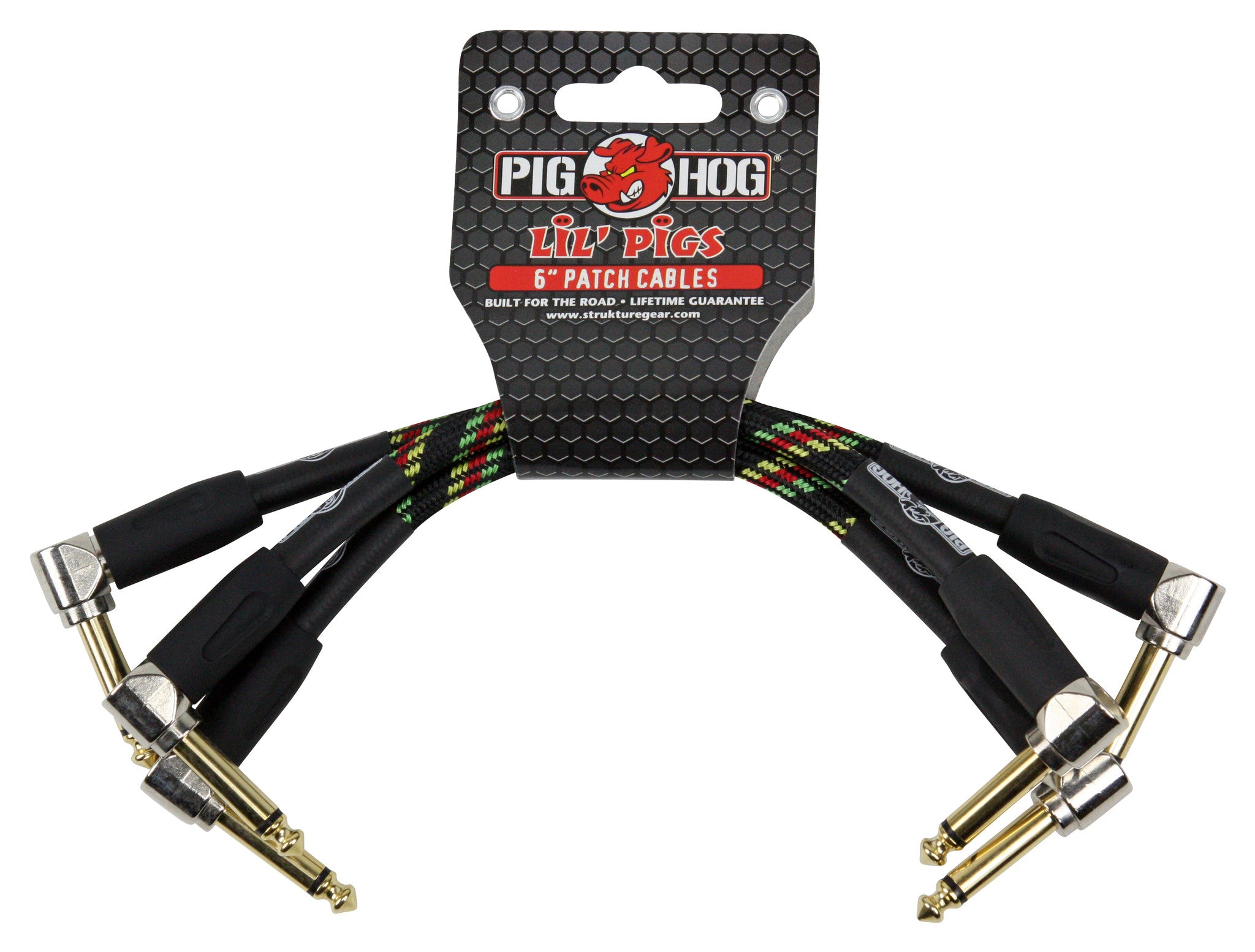 Pig Hog Lil Pigs Vintage ''Rasta Stripe'' 6-in Patch Cables - 3 pack
