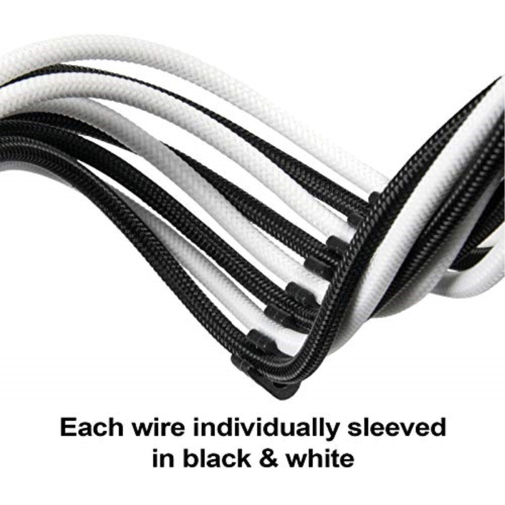 Sst Pp07E Eps8Bw,  4+4 Pin Black White Sleeve Extension Cable, 18Awg, Black Cable Comb X 4