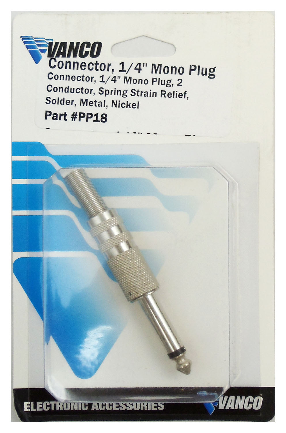 VANCO  1/4 inch SHIELDED 2 CONDUCTOR MONO PHONE PLUG WITH SPRING STRAIN RELIEF