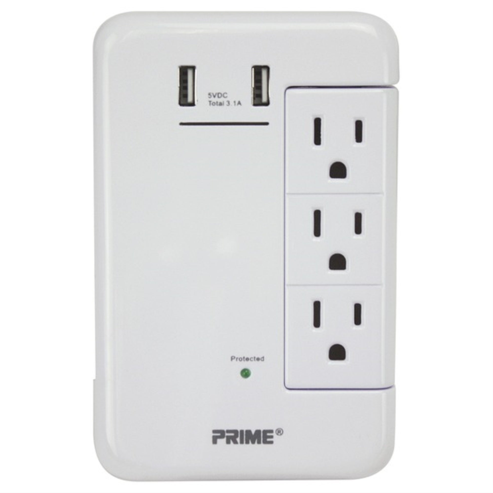 Prime PBRUSB346SA 6AC Swiveling Outlet and 2USB Port 1,200Joules Surge Protector Wall Tap, PBRUSB346SA