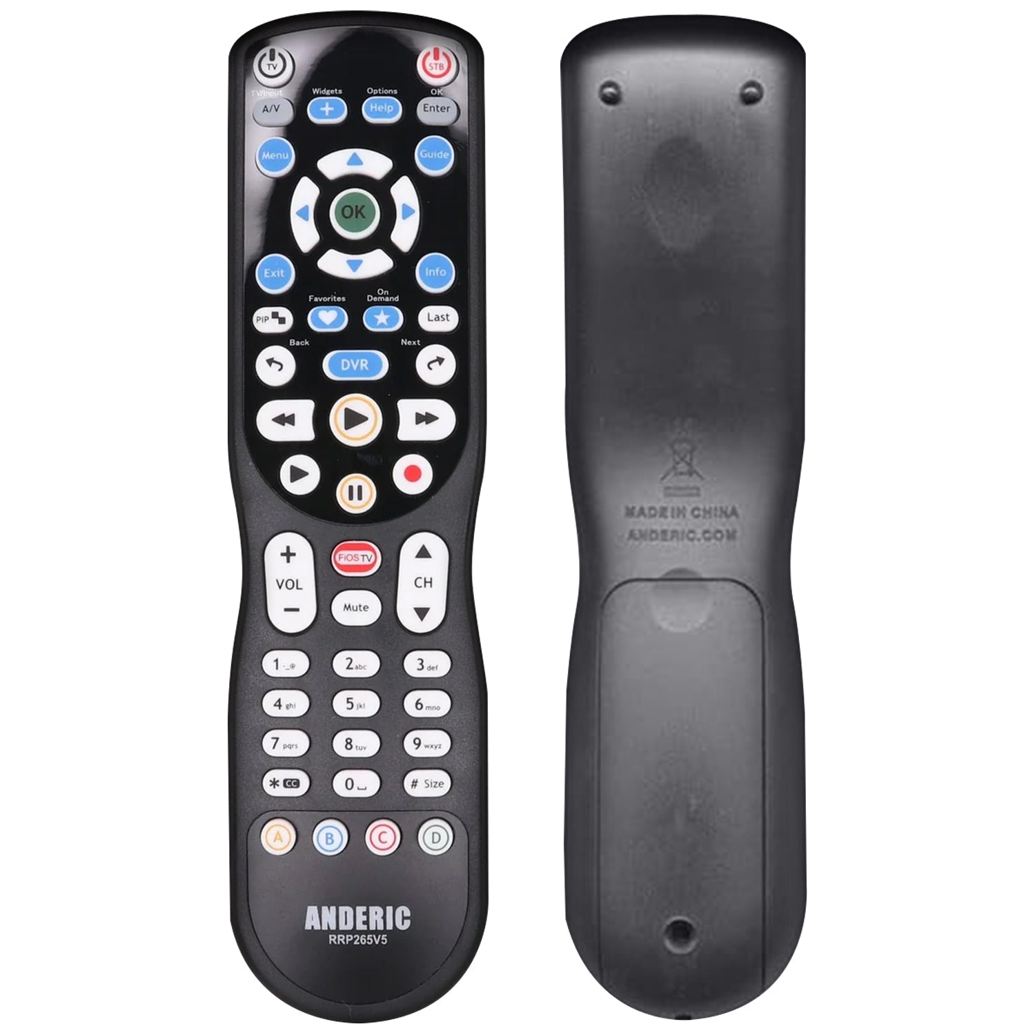 Anderic RRP265V5 Replacement 2-Device Universal Remote Control for Verizon FiOS Cable - P265v5 [RRP265V5]