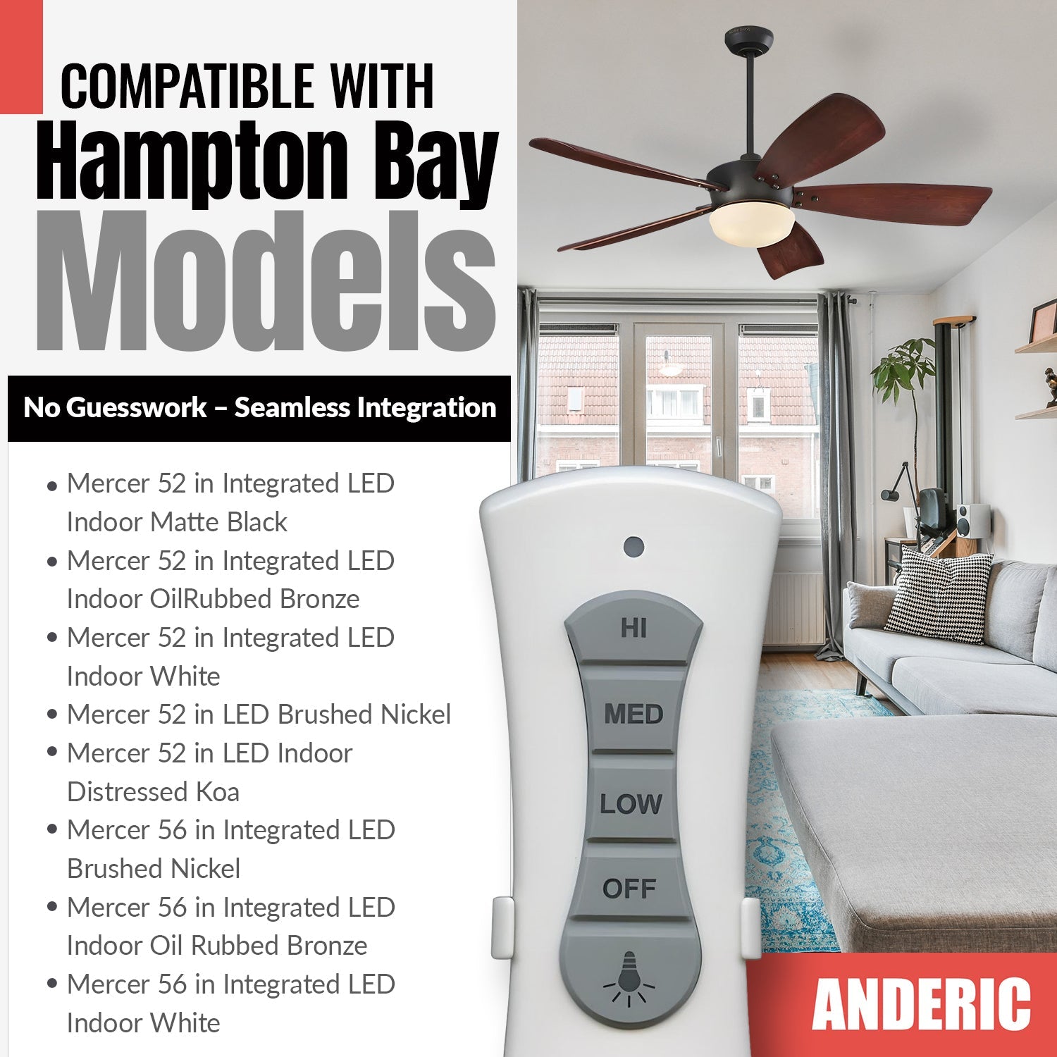 Anderic RR7216T Replacement Ceiling Fan Remote Control for UC7216T, CHQ7216T, and Others