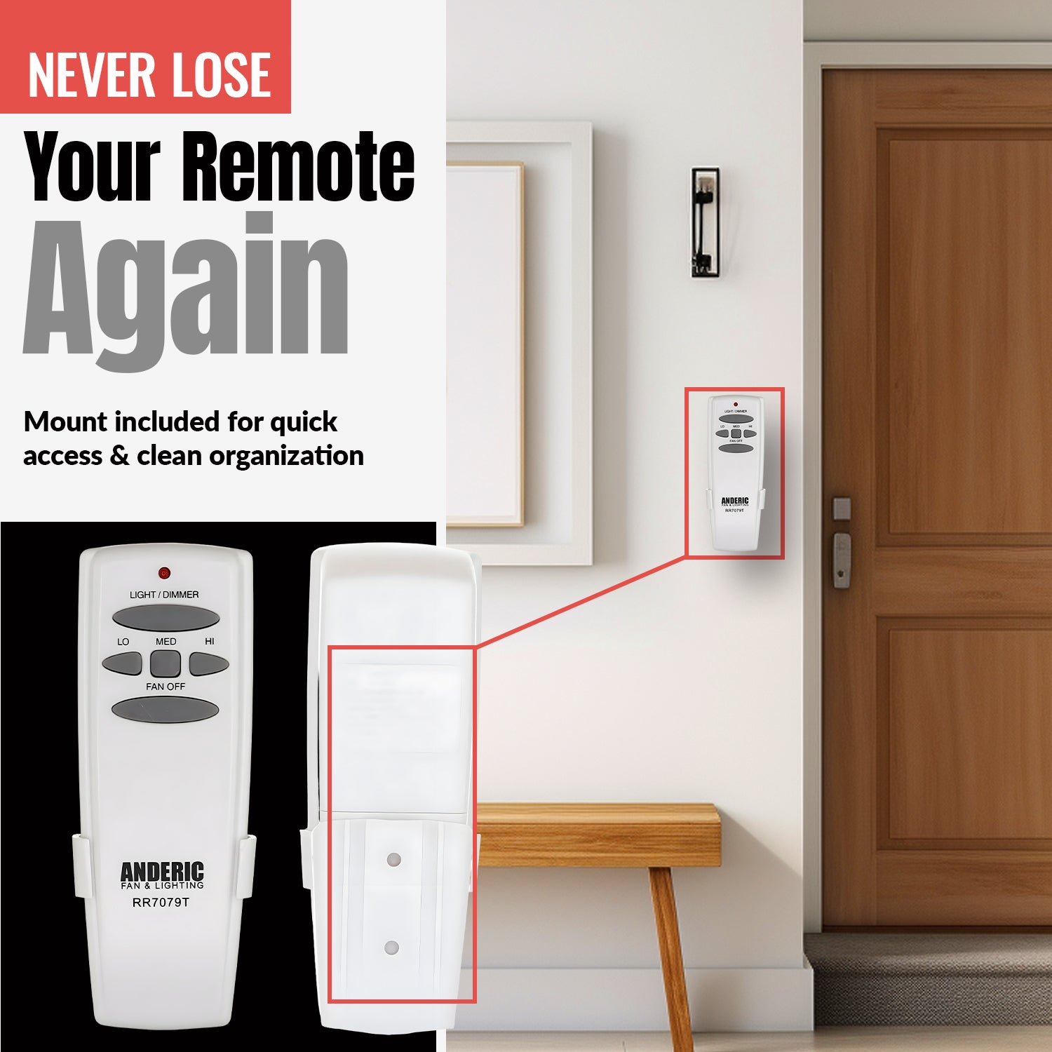 Anderic RR7079T FAN-HD (UC7078T) Ceiling Fan Remote Control for Hampton Bay [RR7079T]