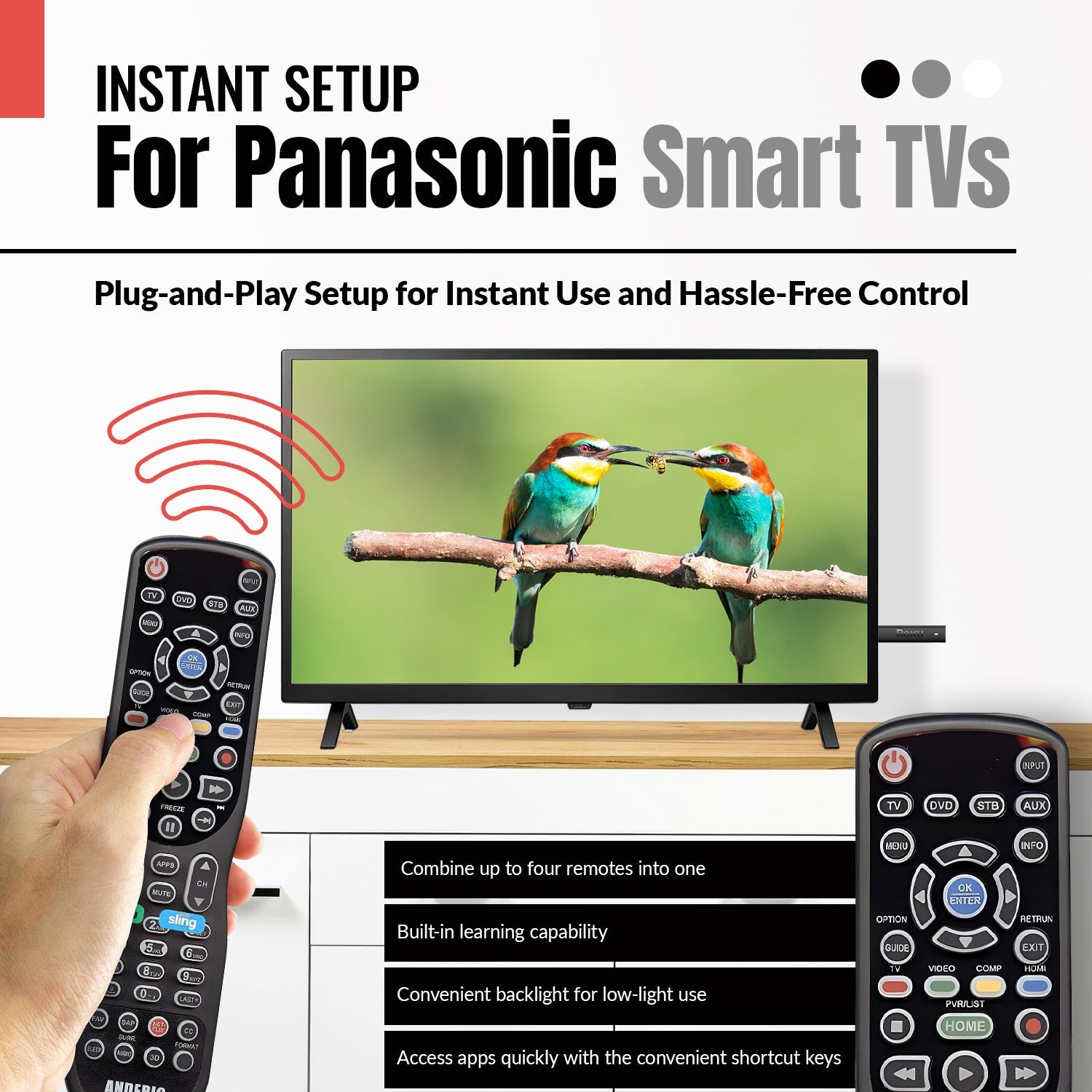 Anderic RR0777S Universal 4-Device Remote Control for Pre-programmed for Panasonic TVs