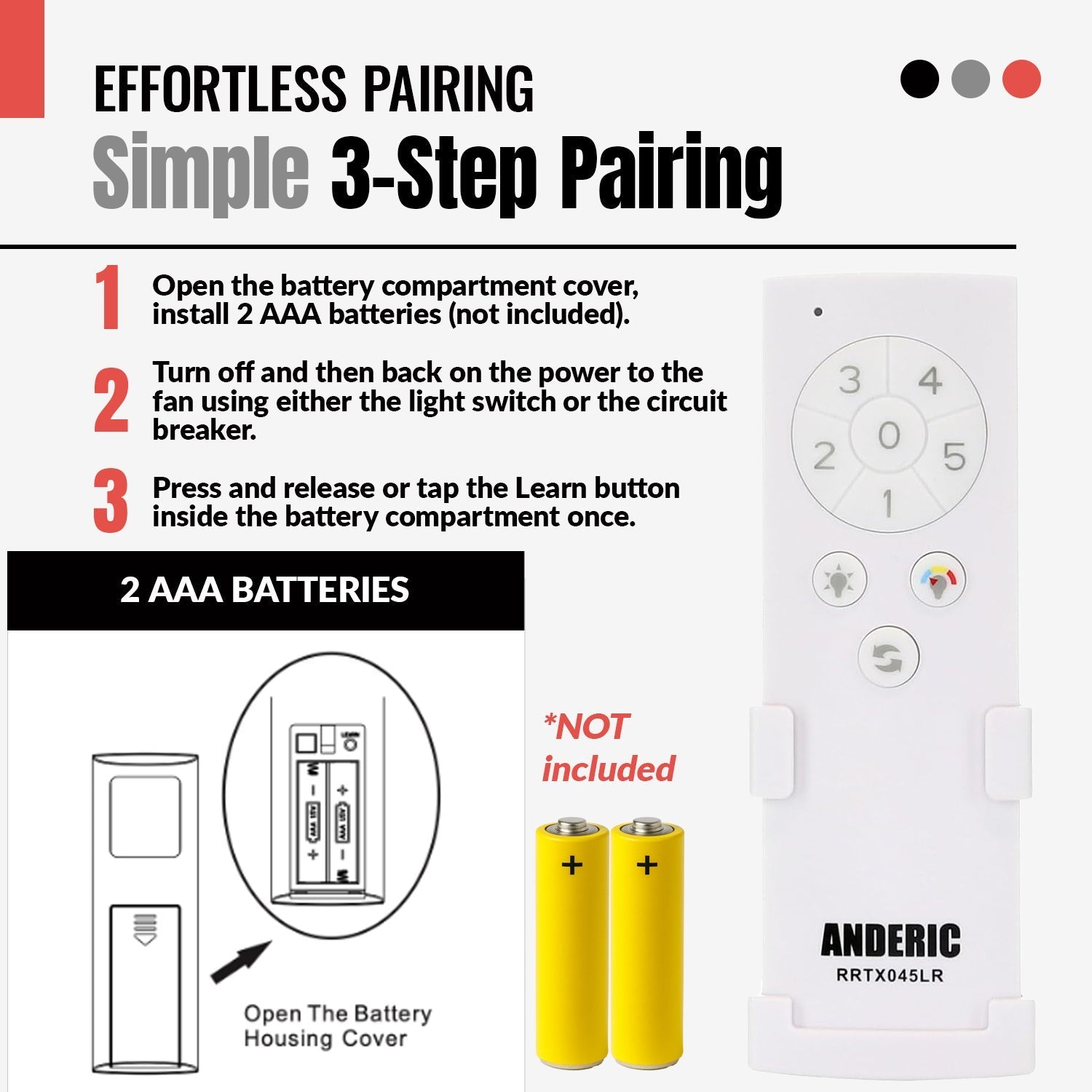 Anderic Substitute for Home Decorators Collection TX045-LR Ceiling Fan Remote Control | CCT [RRTX045LR]