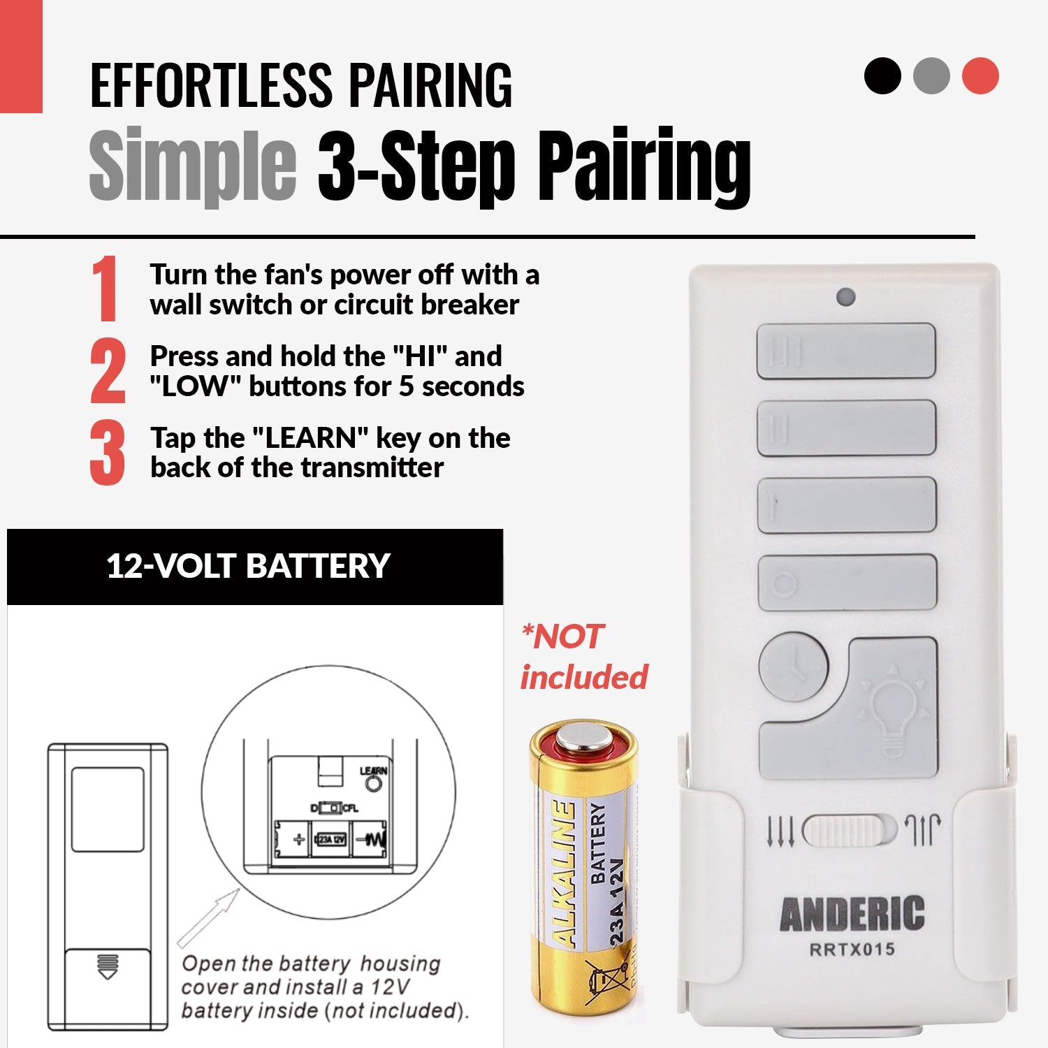 Anderic RRTX015 Replacement Ceiling Fan Remote Control for Harbor Breeze | 434.92 MHz - A25-TX015A