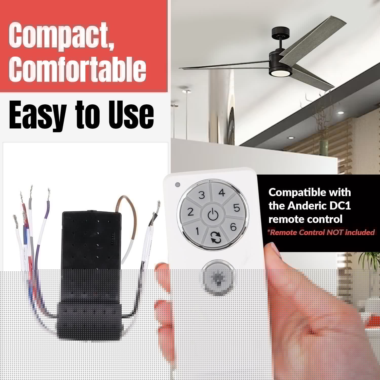Anderic DC8-96SG8 Replacement DC Ceiling Fan Receiver for Monte Carlo, Casa Vieja, and others