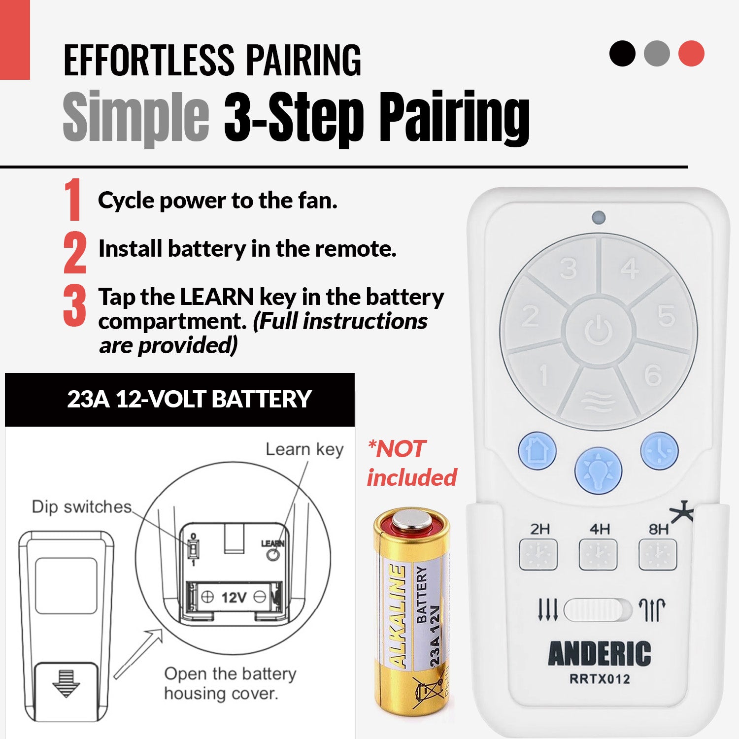Anderic RRTX012 Ceiling Fan Remote Control for Harbor Breeze A25-TX012, A25-TX025