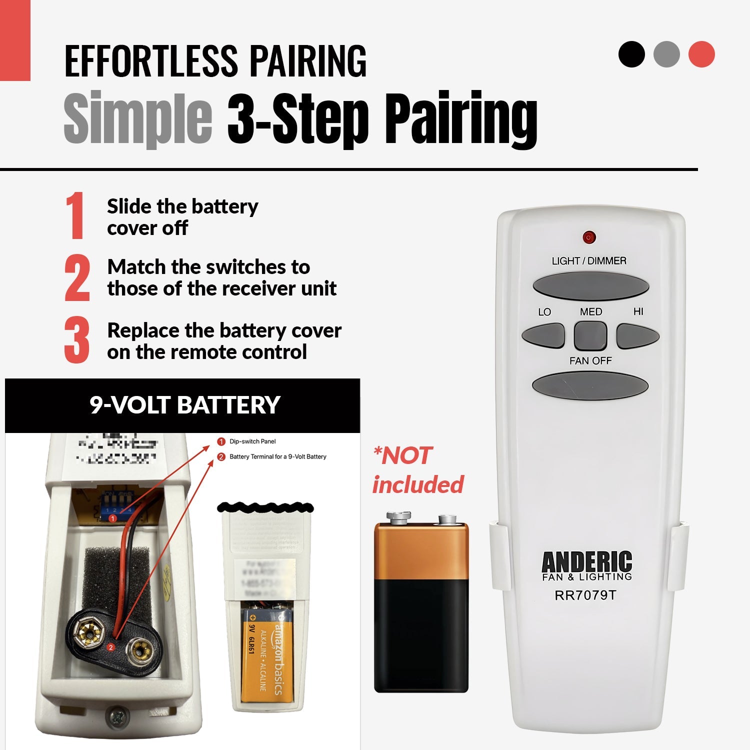 Anderic RR7079T FAN-HD (UC7078T) Ceiling Fan Remote Control for Hampton Bay [RR7079T]