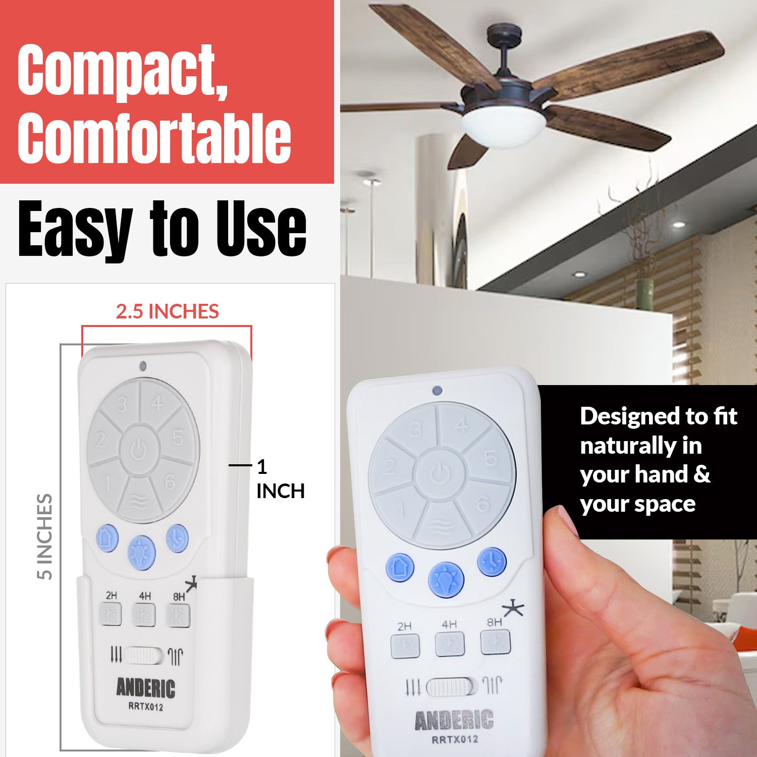 Anderic RRTX012 Ceiling Fan Remote Control for Harbor Breeze A25-TX012, A25-TX025
