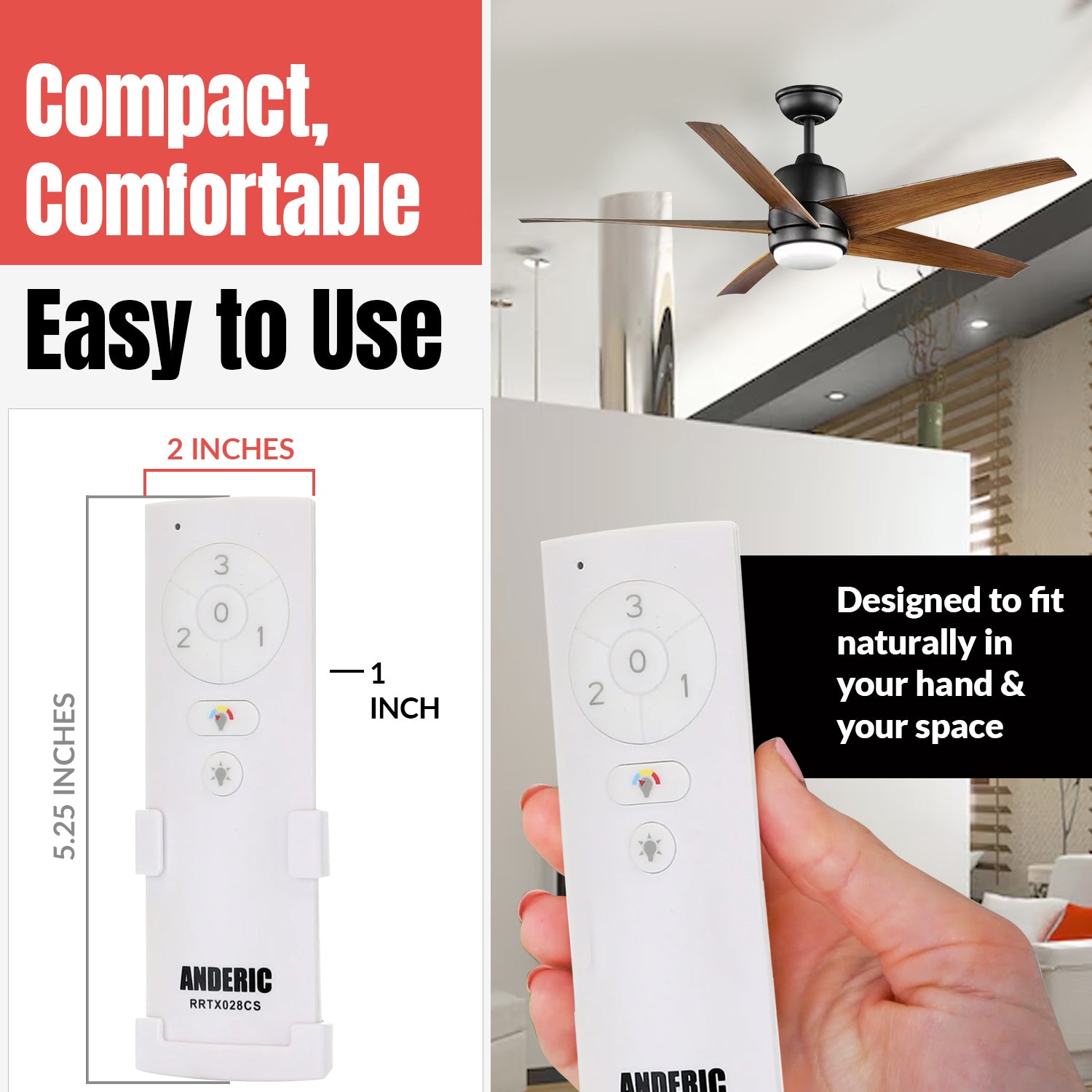 Anderic RRTX028C-S / A25-TX028C-S Ceiling Fan Remote Control for Home Decorators Collection| 304 MHz | A25-TX028C-S - RRTX028CS