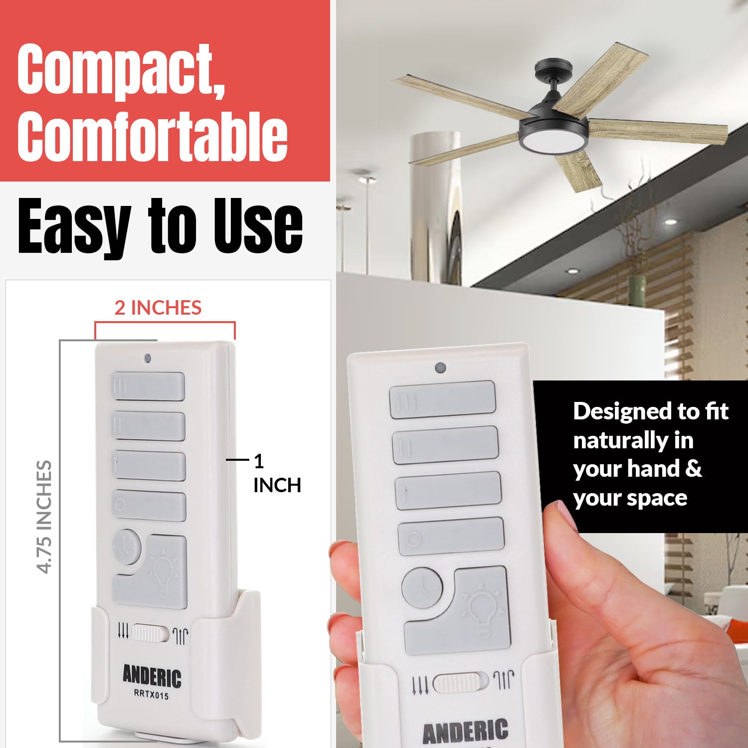Anderic RRTX015 Replacement Ceiling Fan Remote Control for Harbor Breeze | 434.92 MHz - A25-TX015A