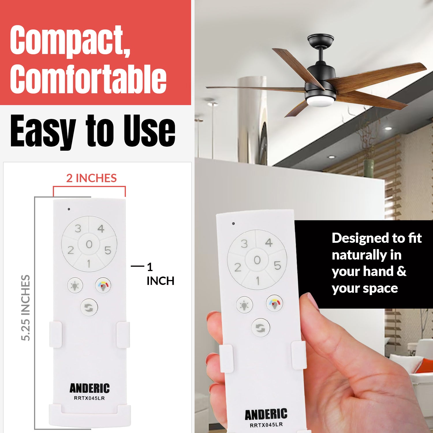 Anderic Substitute for Home Decorators Collection TX045-LR Ceiling Fan Remote Control | CCT [RRTX045LR]