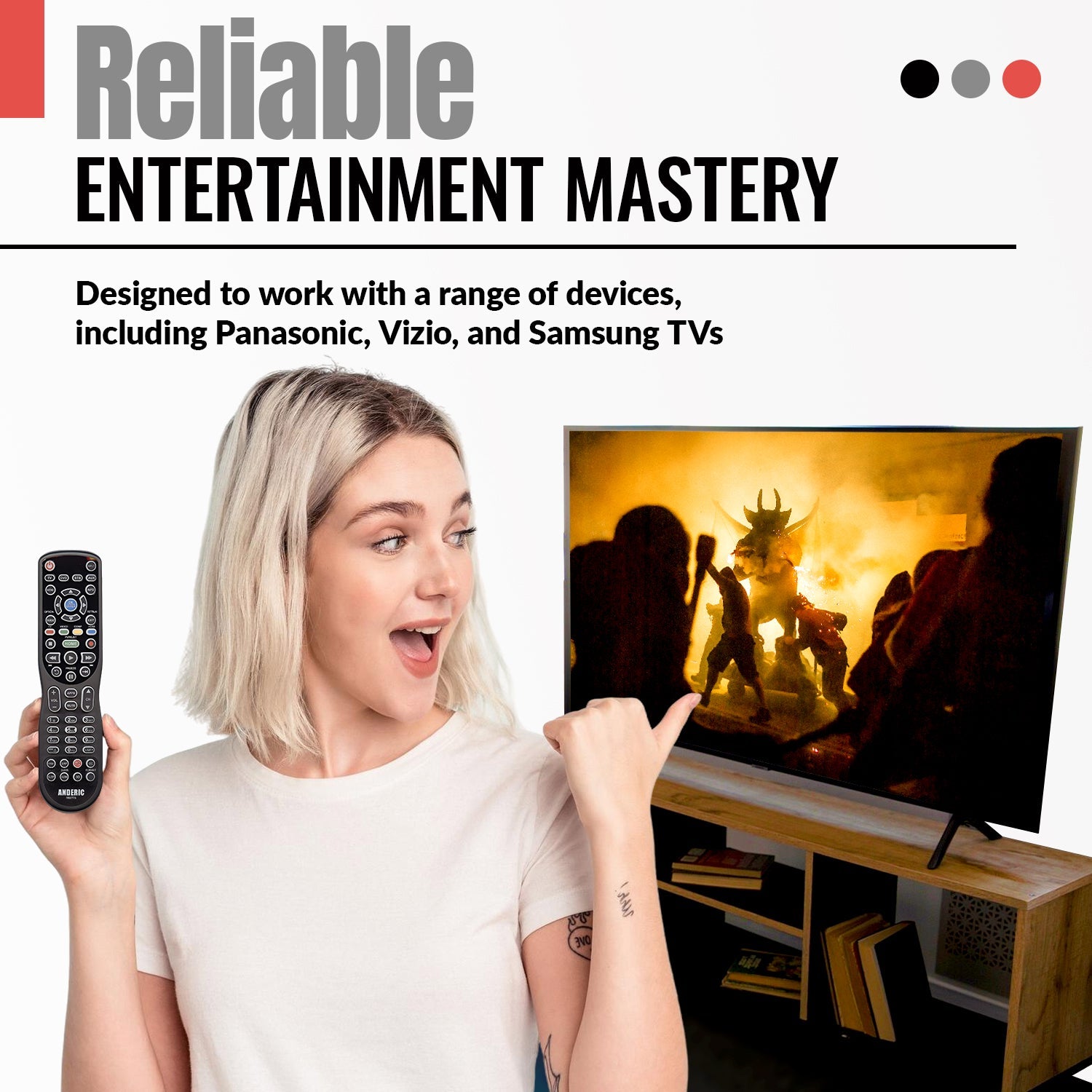 Anderic RR0777S Universal 4-Device Remote Control for Pre-programmed for Panasonic TVs