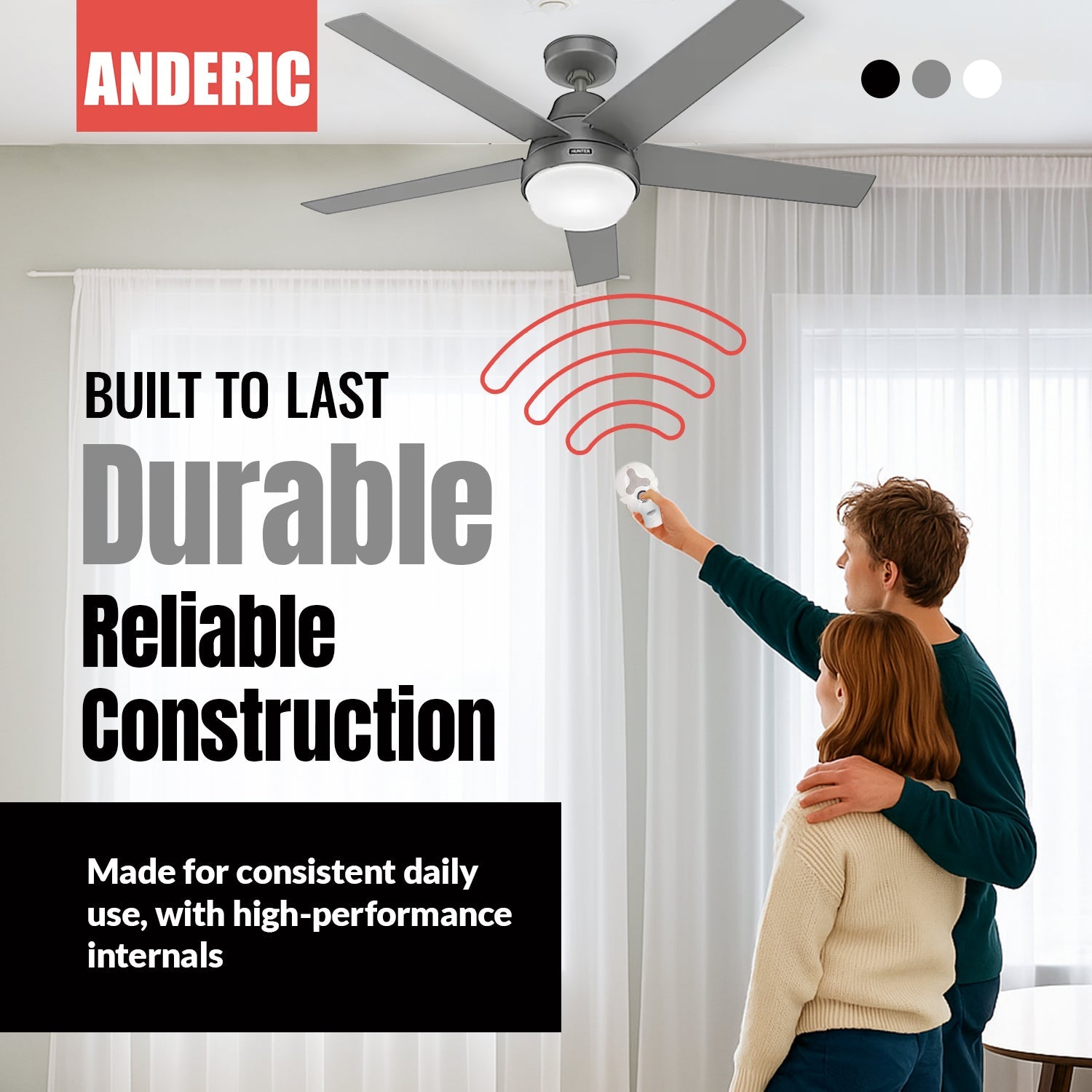 Anderic Substitute for Hunter 99122 / IN2TX41 Ceiling Fan Remote Control [99122]