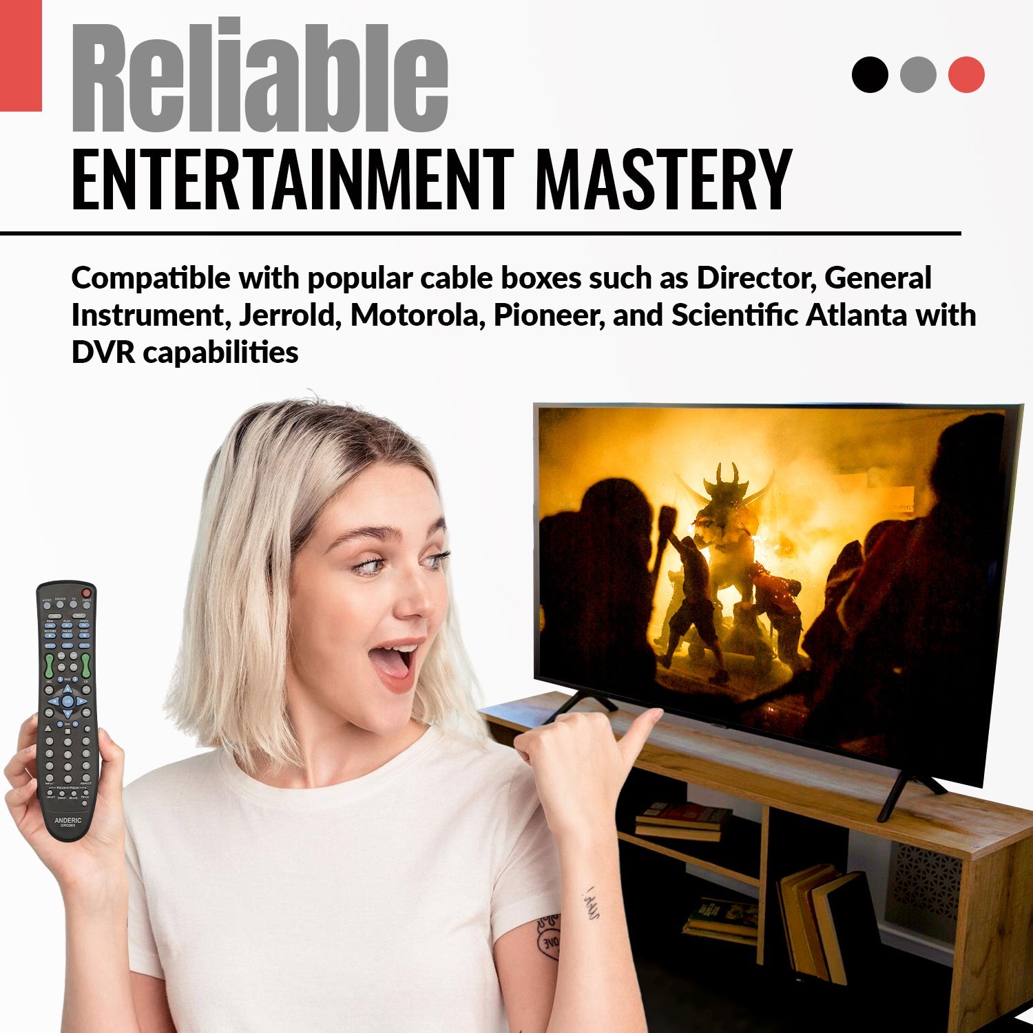 Anderic DRC800 DVR and Cable Box Remote Control for Motorola, Scientific Atlanta, and others [DRC800]