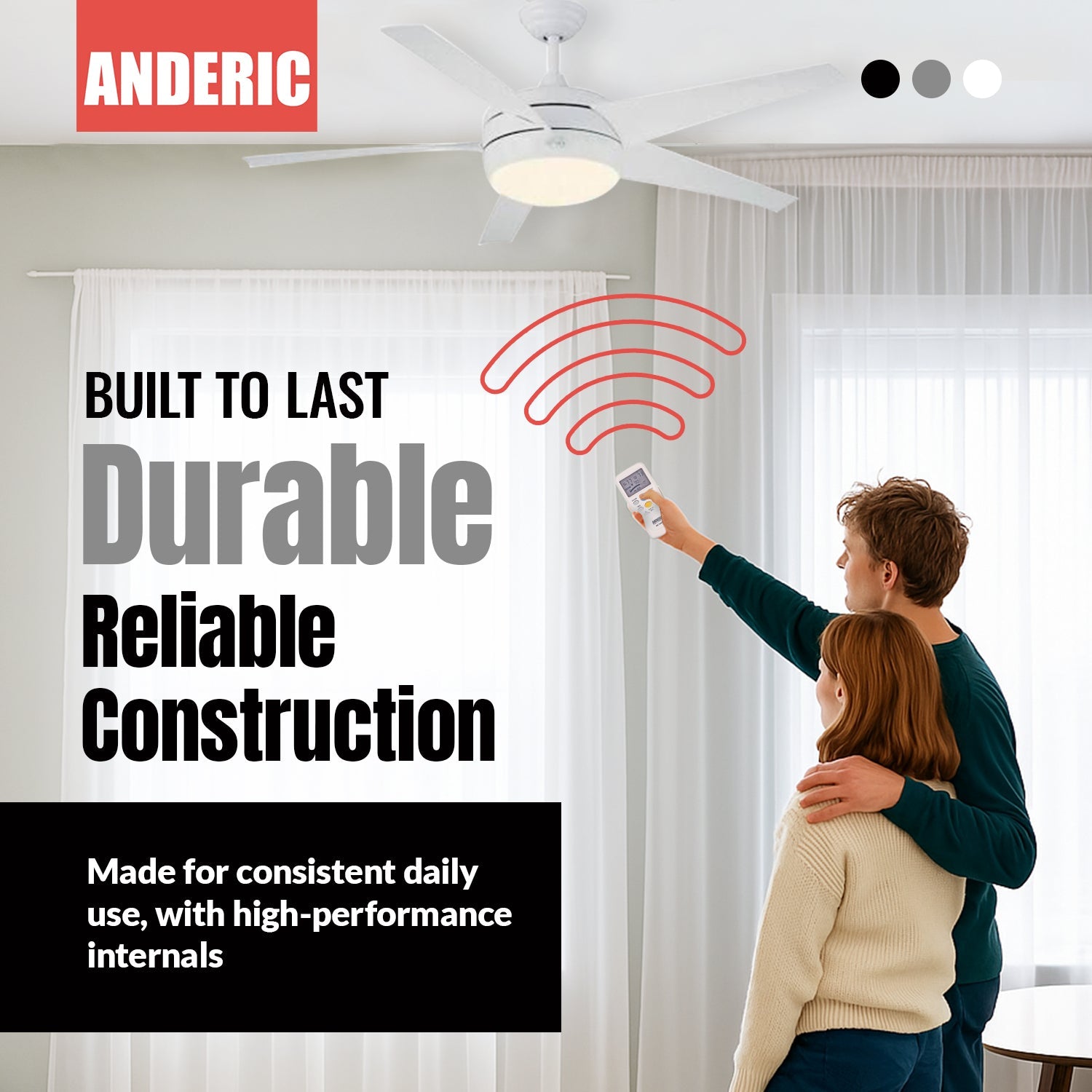 Anderic RR7096TR Replacement Thermostatic Ceiling Fan Remote Control with Reverse Key | CHQ7096T, CHQ8BT7096T