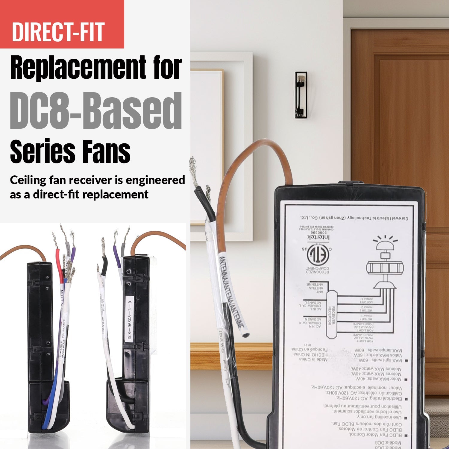 Anderic DC8-96SG8 Replacement DC Ceiling Fan Receiver for Monte Carlo, Casa Vieja, and others