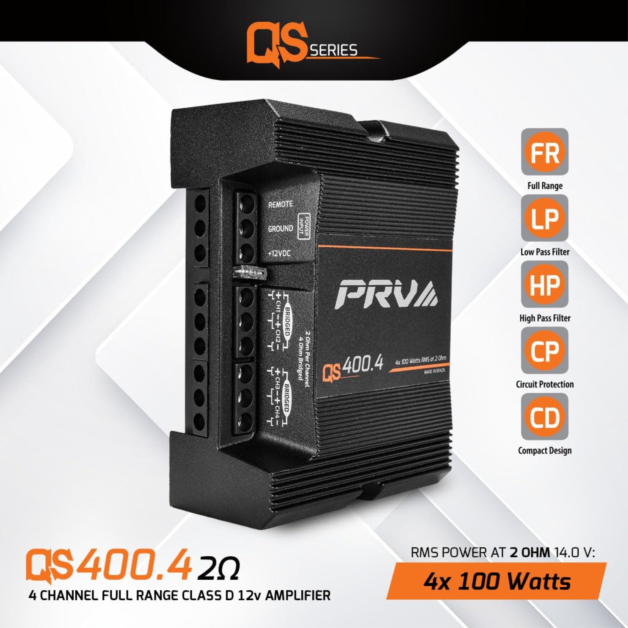 PRV 400W 4 CH 2 OHM FULL RANGE CAR AMP