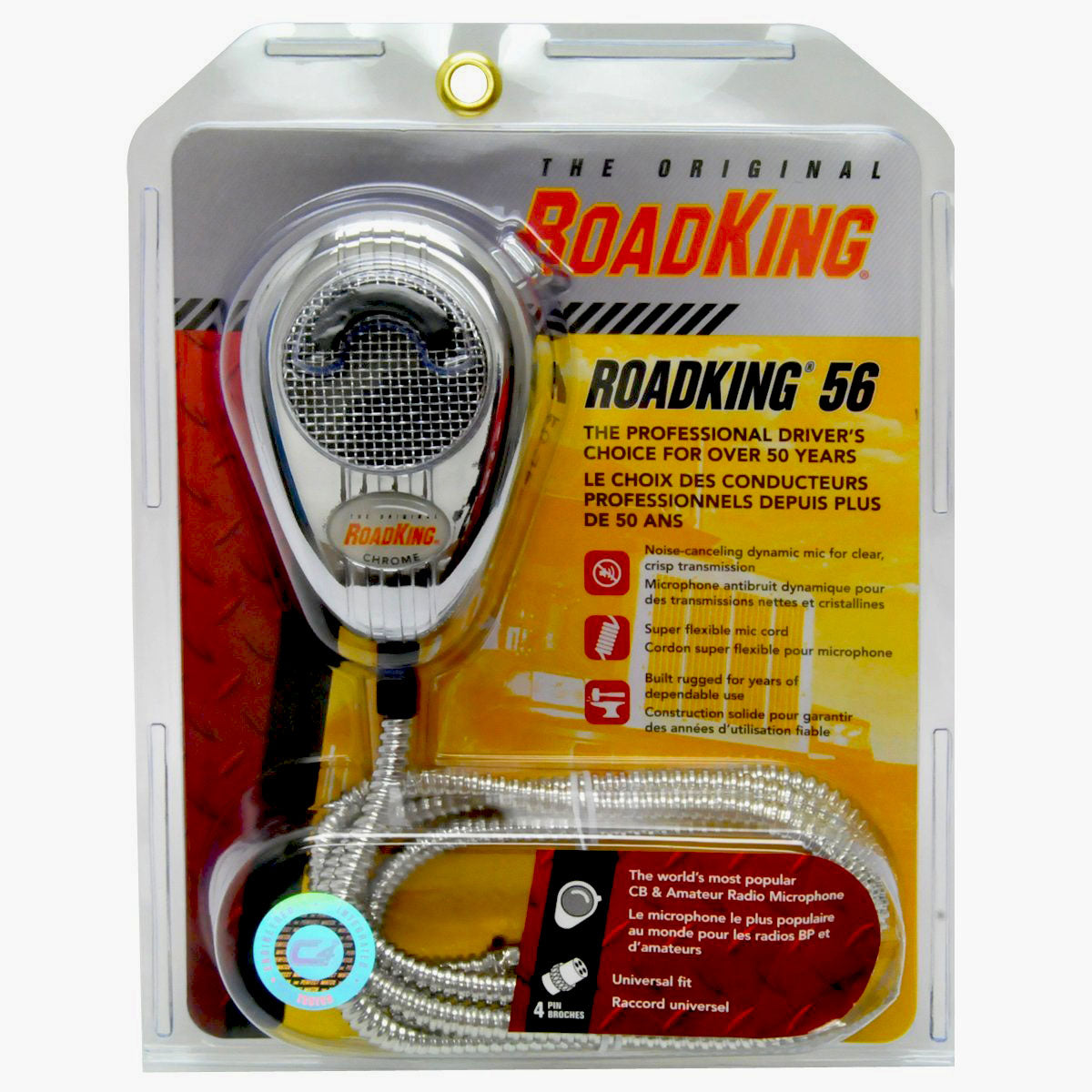 ROADKING  PROFESSIONAL NOISE CANCELLING DYNAMIC CHROME MICROPHONE WITH DURABLE CHROME STRAIGHT CORD & 4 PIN CONNECTOR
