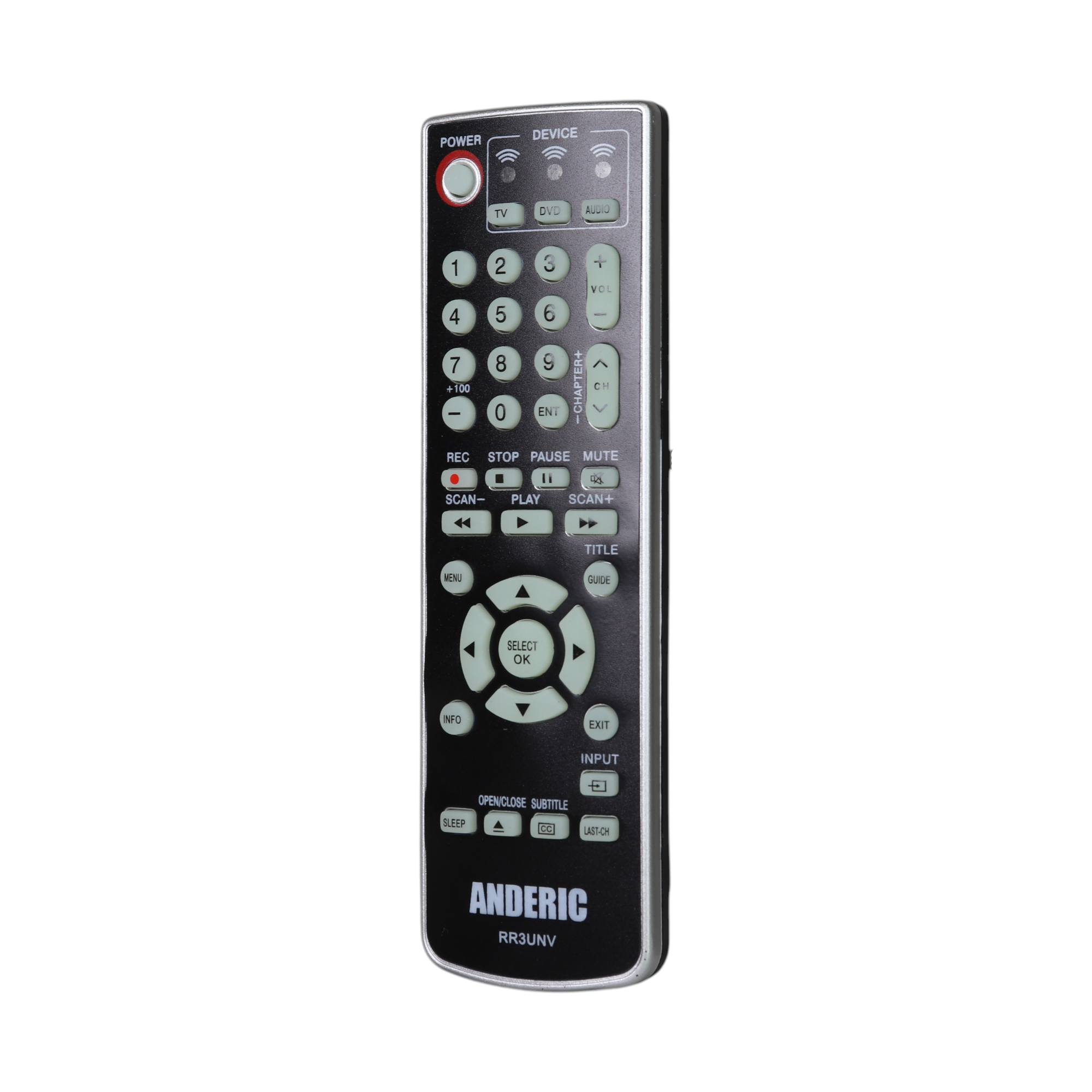 Anderic RR3UNV 3-Device Universal Remote Control for TV/DVD/VCR/Cable/Sat/Audio with Learning