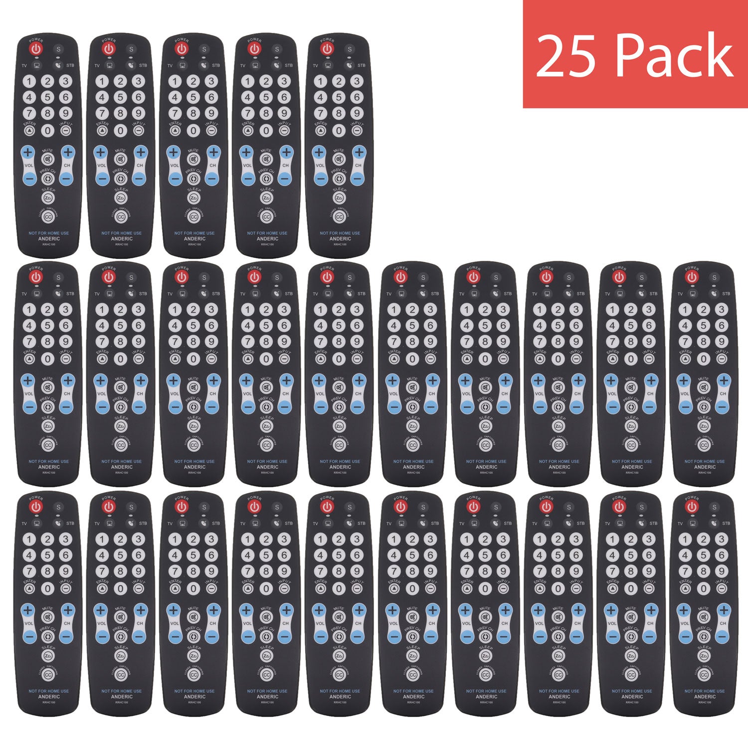 Anderic RRHC100 2-Device Universal Remote Control for Hospitality TV Cable Satellite STB with EzWipe Surface and Learning