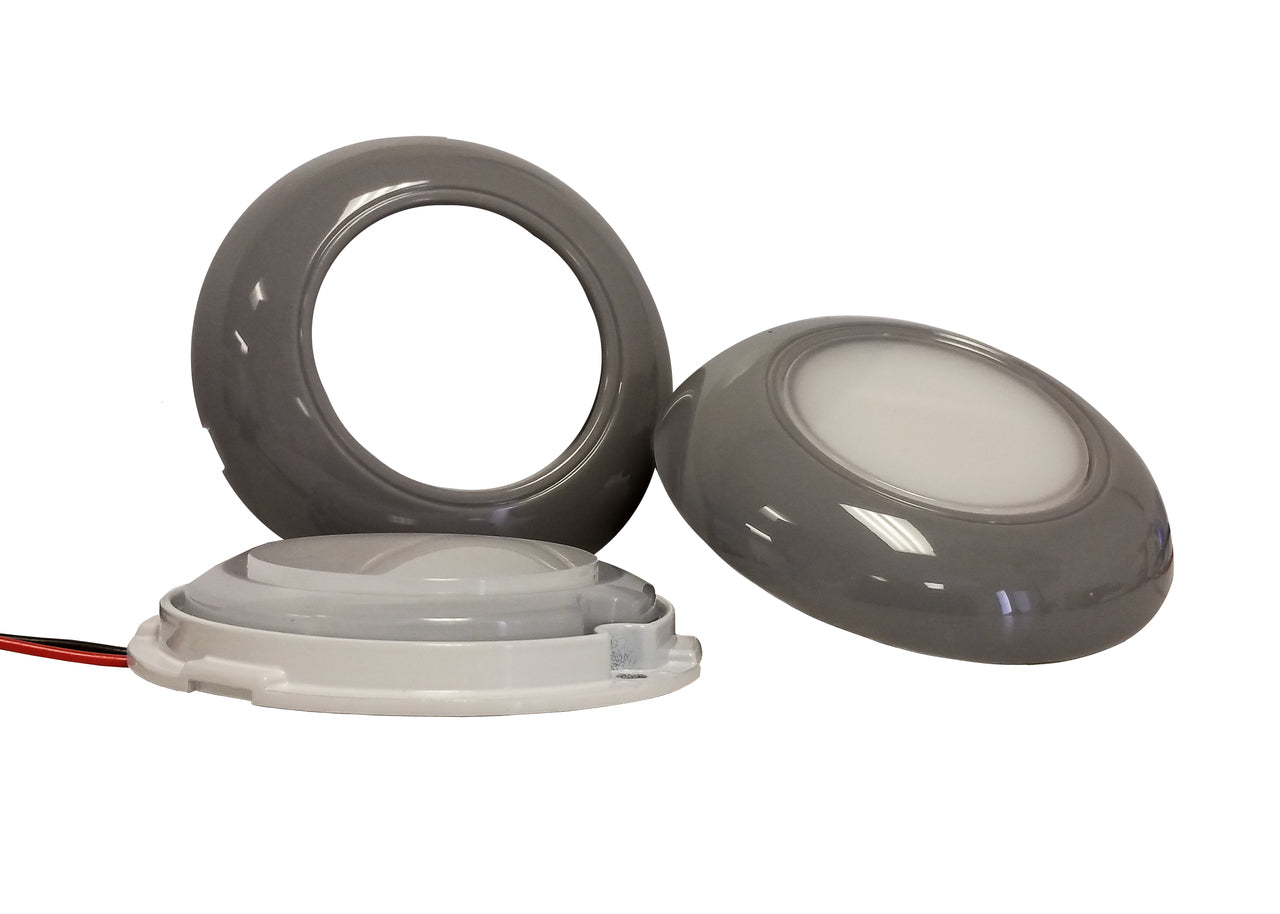 Set of 2 Gray Surface Mount 3 inch Round Dome Light White LED 6000K Interior Exterior Waterproof 12v 24v Marine RV Truck Trailer