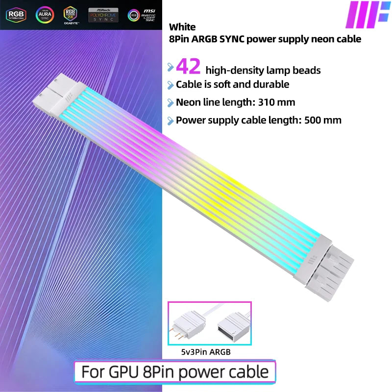 METALFISH ARGB Extension Cable For Computer Power Supply Motherboard 24PIN GPU 8PIN Light Strip  ARGB Sync/Asyn Optional