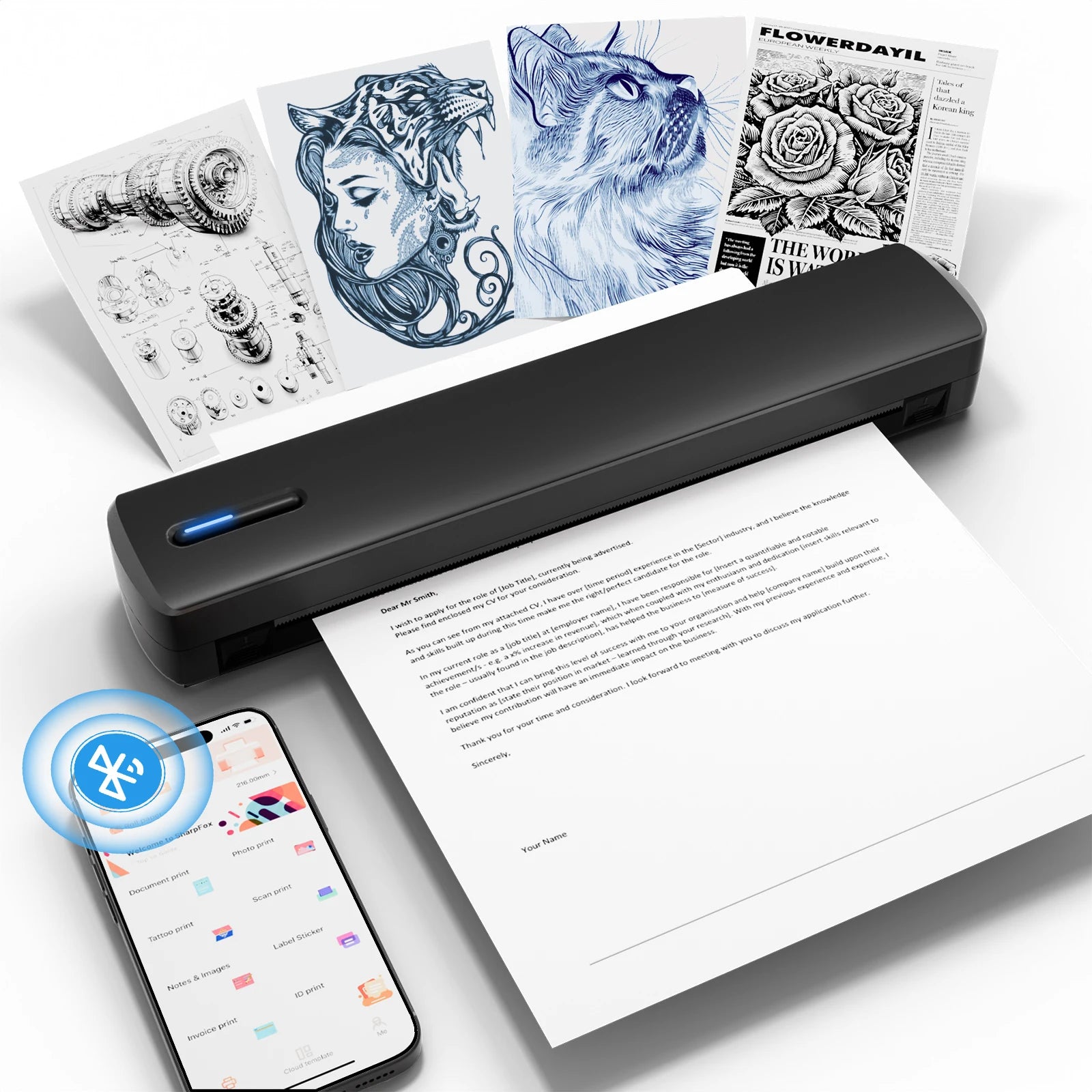 Portable Printer Wireless Inkless Thermal Printer A4 Bluetooth C80 300DPI Mobile Support Android iOS for Office Work Home School