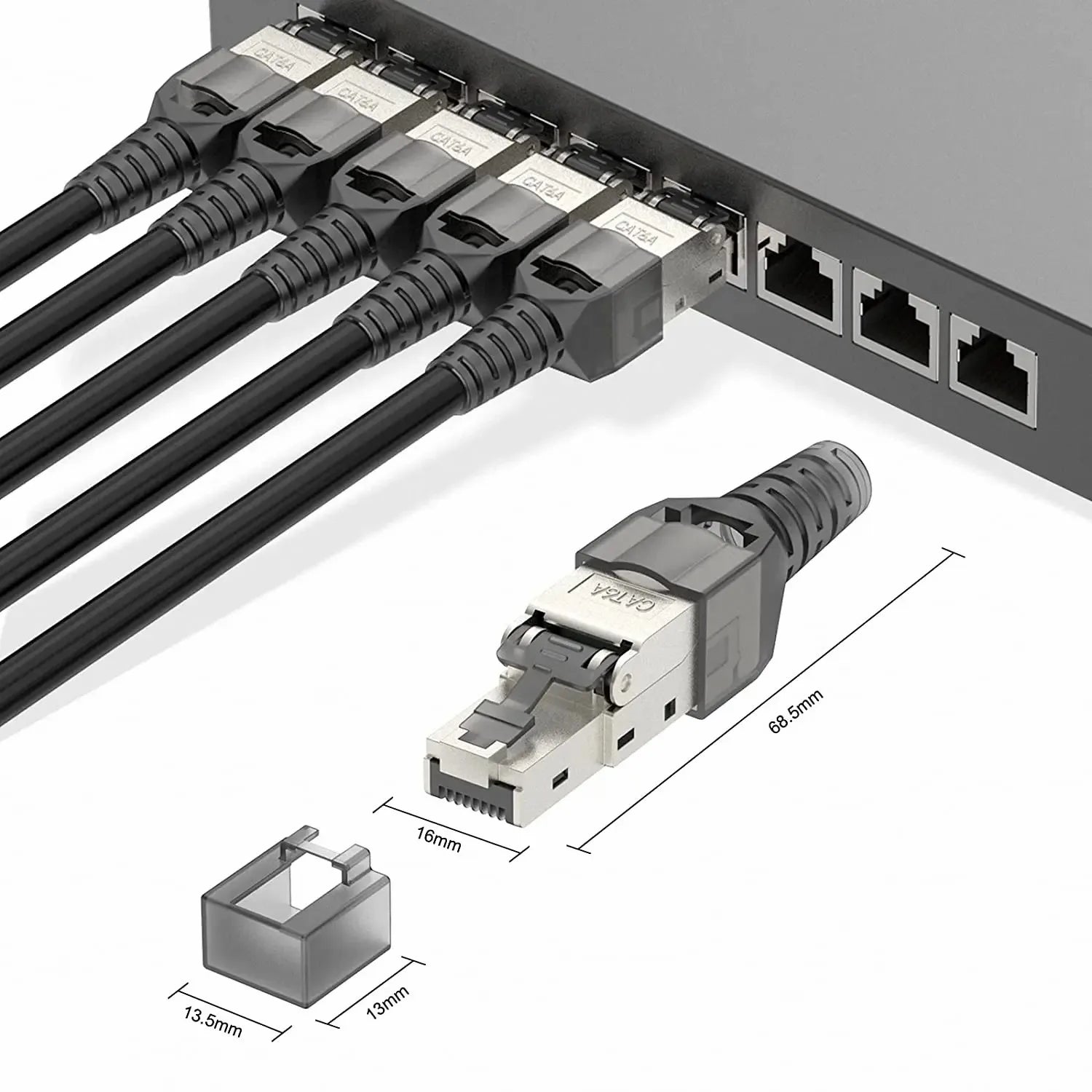 ZOERAX 1PCS RJ45 CAT8 Cat7 CAT6A Tool-Free Connector Toolless RJ45 Termination Plug Reusable Shielded for Ethernet Cables POE