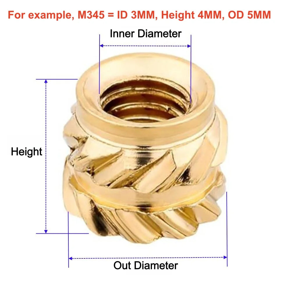 50/100 Pcs Heat Insert Embedment Nut M3 M4 M5 Threaded Knurled Brass Screw Nuts For 3D Printer Voron 2.4 And Others