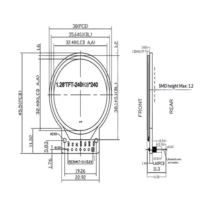 TFT Display 1.28 Inch TFT LCD Display Module Round RGB 240*240 GC9A01 Driver 4 Wire SPI Interface 240x240 PCB For