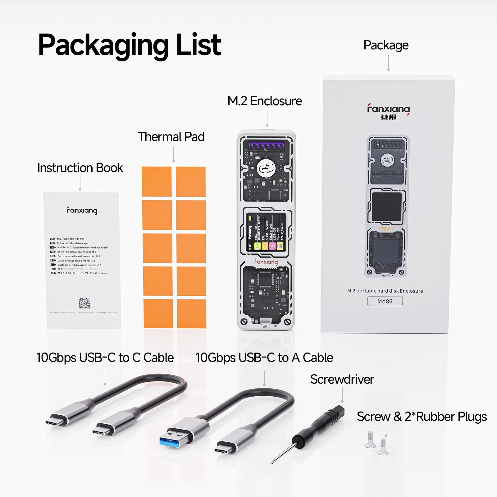 [EU/US Shipping]Fanxiang MD86/MD87 M.2 SSD Enclosure 10Gbps NVMe/NGFF-SATA USB 3.2 Gen2 Type C SSD Case For 2280/2230 Disk Box