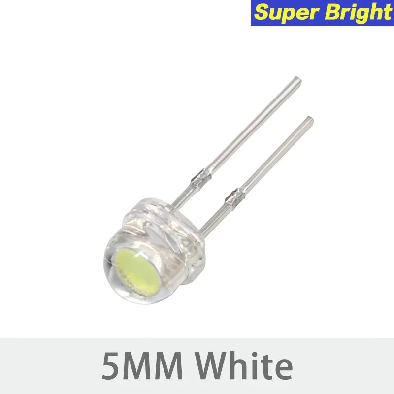 50/100PCS Straw Hat LED 5mm Super Bright LED Diode F5 Light Emitting Diode Blue Green Red Yellow White, for DIY Electronic