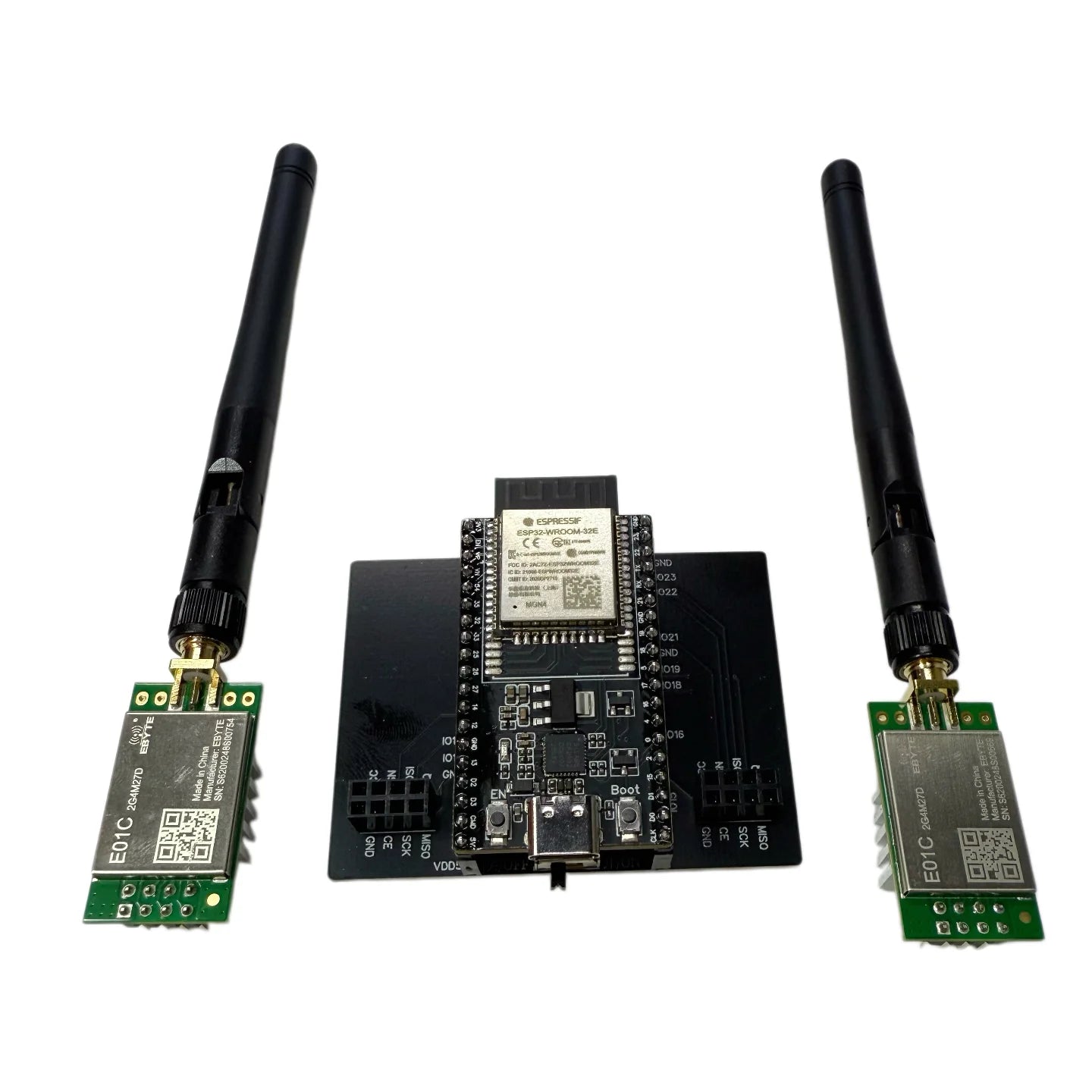 NRF24L01 High Power Version with ESP32-DevKitC+E01C 5V2A Power Supply for Long Distance 2.4G Bluetooth Testing