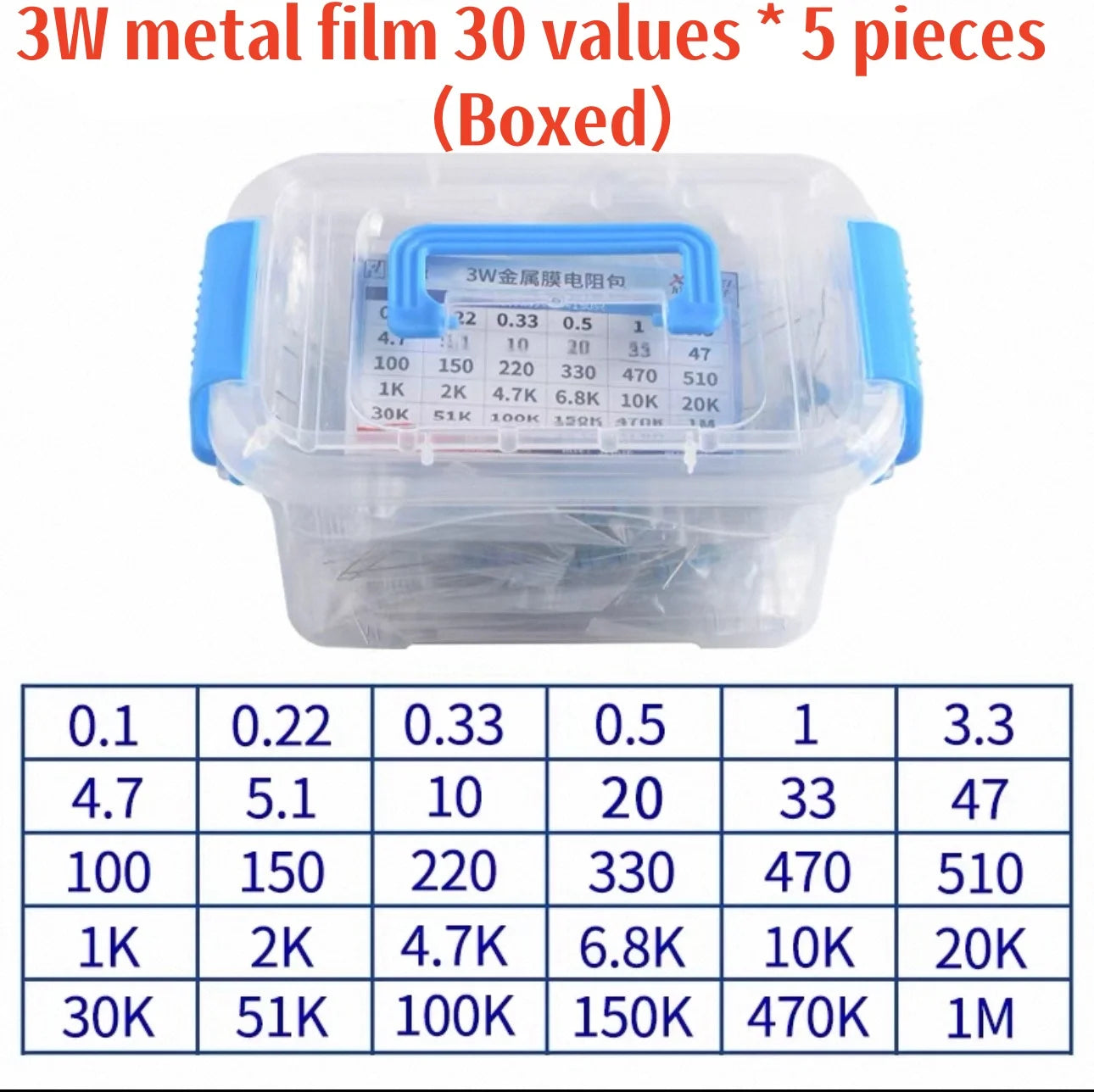 1/4W 1/2W 1W 2W 3W Resistor Set Resistance 1% 1/4W 1/2W 1W 2W 3W Metal Film Resistors Kit Ohm Electronic Components Kit