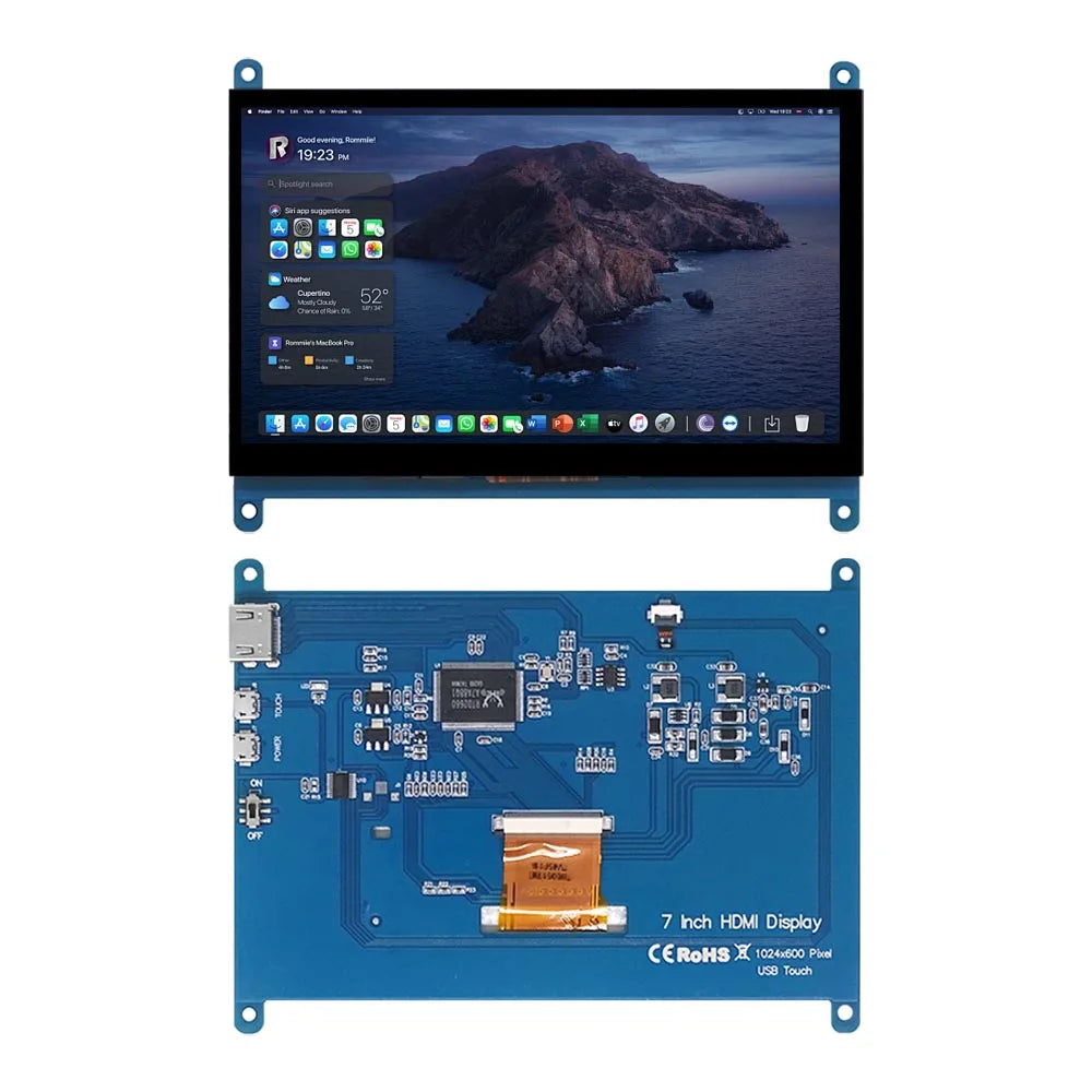 7 Inch Raspberry Pi 4/3/2/B/B+/A+ Monitor 1024x600 IPS 5-Points Capacitive Touchscreen Drive Free HDMI Display For Win 7/8/10