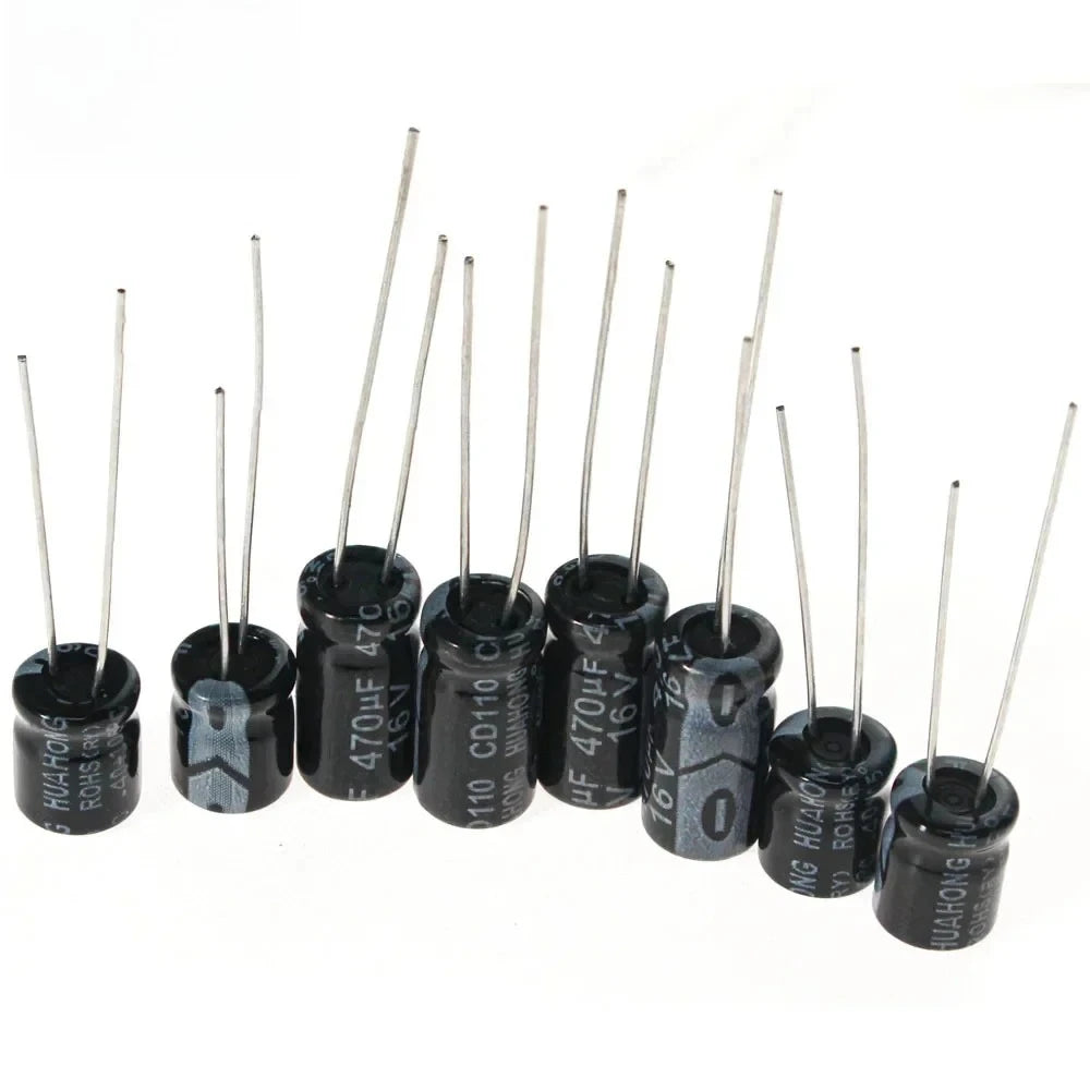 120PCS Electrolytic Capacitor Kit 16V 25V 50V 1uF-470uF Aluminum Electrolyte Capacitors - 12 Values DIP for Electronics Projects