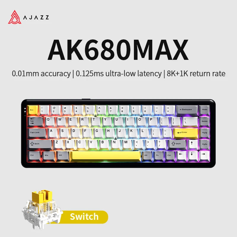 AJAZZ AK680 MAX Magnetic Axis Gaming Mechanical Keyboard 0.02mm accuracy 0.125ms ultra-low latency | 8K return rate 32K scan rate 8KHz return Quick triggering/resetting of aluminum alloy positioning plate with precision adjus
