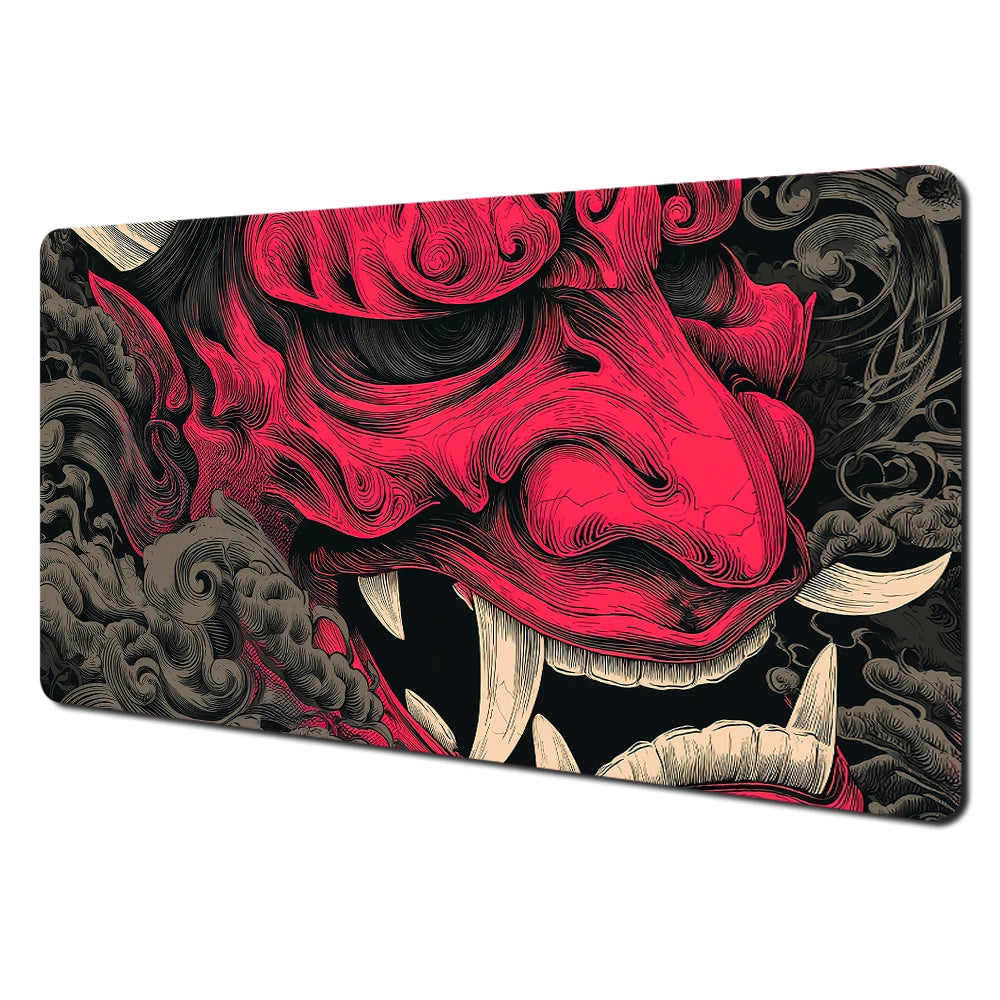 Japanese Ghost Samurai Pattern TCG Playmat Magic Card Battle Mat 35X60CM Deskmat Tapete Magic Mat Non-Slip Durable Stitched Edge