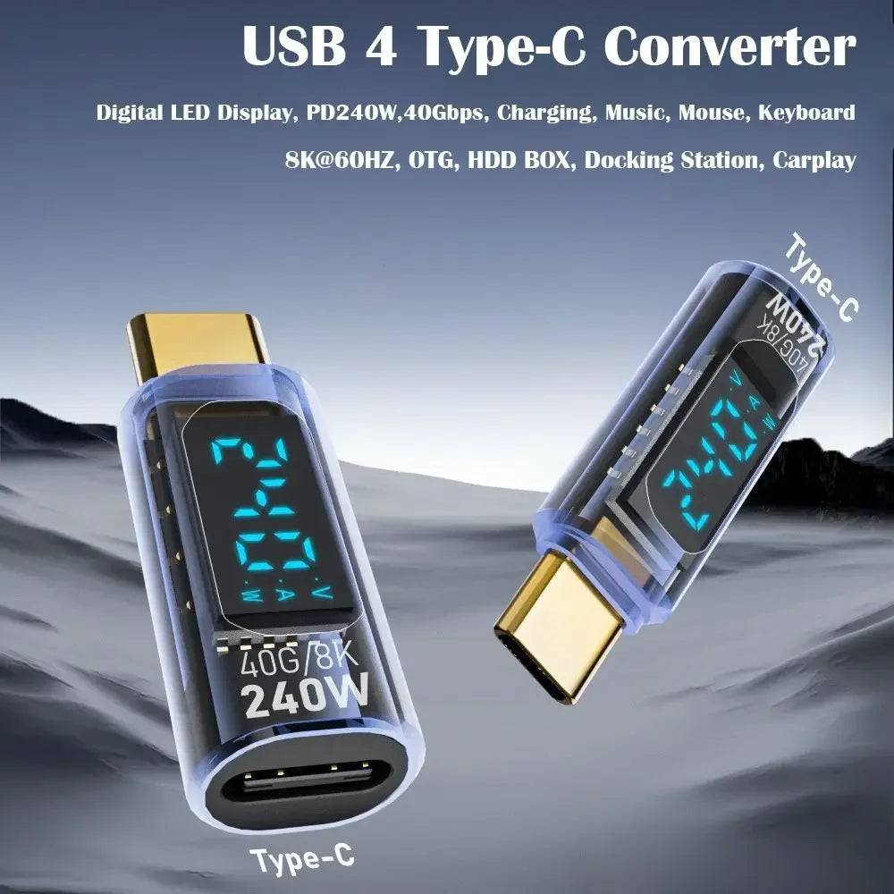 1PCS Digital LED Display USB 4 Type-C Adapter 8K 60HZ 40Gbps Power Meter Tester Data Transmission PD 240W USB C Extension