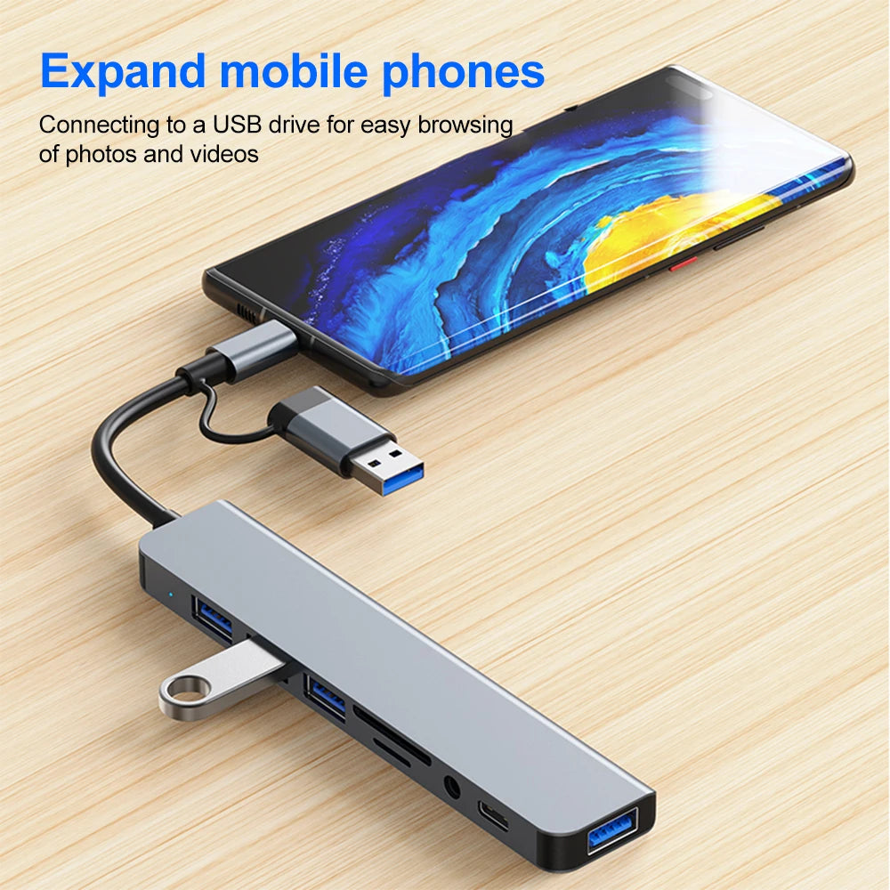 USB C Hub 3 0 Aluminum 7 in 1 USB Extender Splitter with 1 USB 3 0 Port 4 USB 2 0 Ports and 2 USB C Ports for Laptop PC