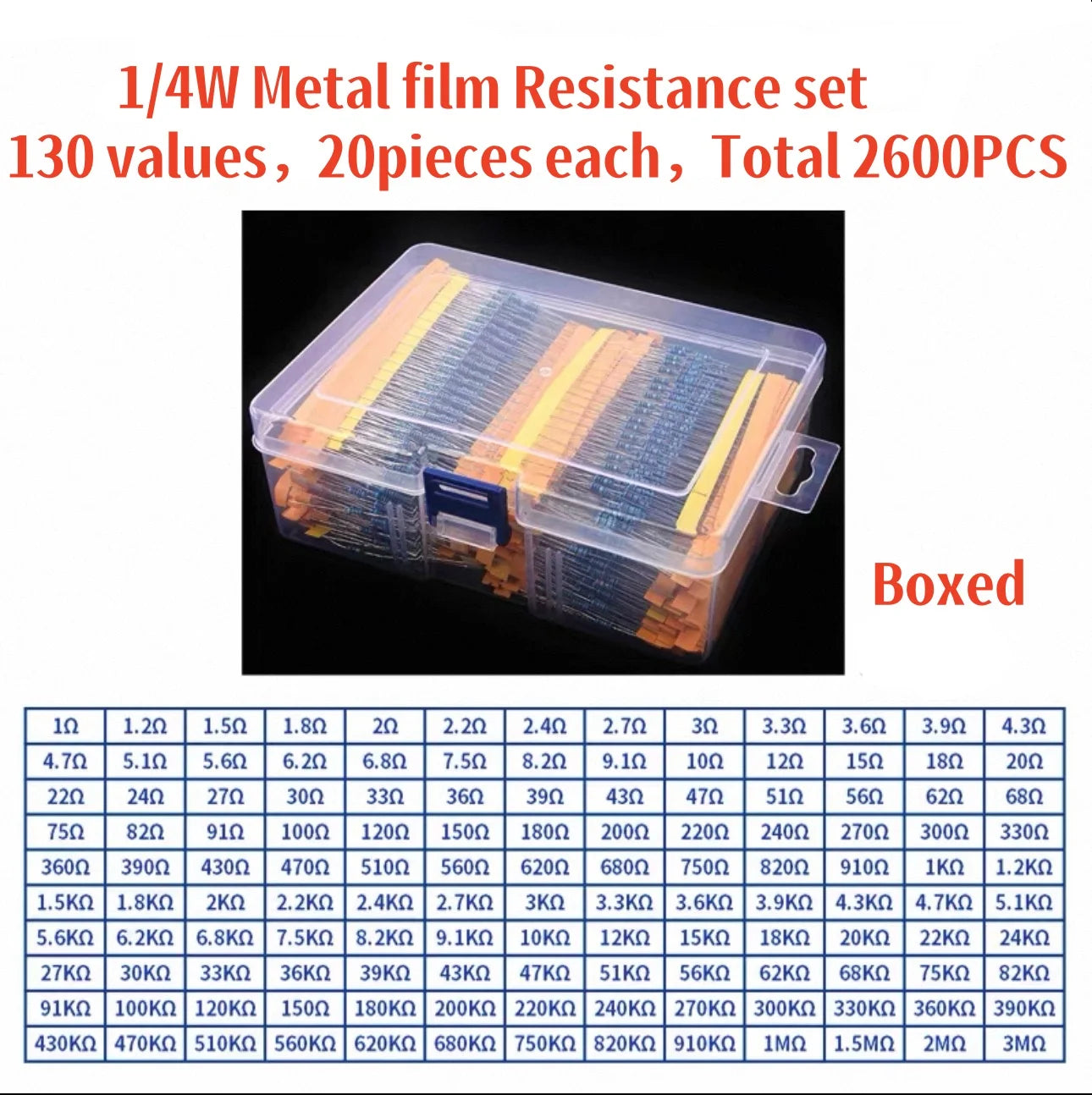 1/4W 1/2W 1W 2W 3W Resistor Set Resistance 1% 1/4W 1/2W 1W 2W 3W Metal Film Resistors Kit Ohm Electronic Components Kit