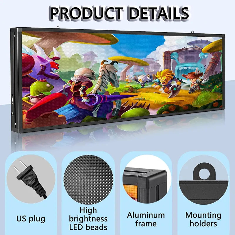 Outdoor PH5 MM 39'x14' Wifi + USB Programmable Scrolling LED Sign Message Board Full Color Can Edit Text Image Animation Display