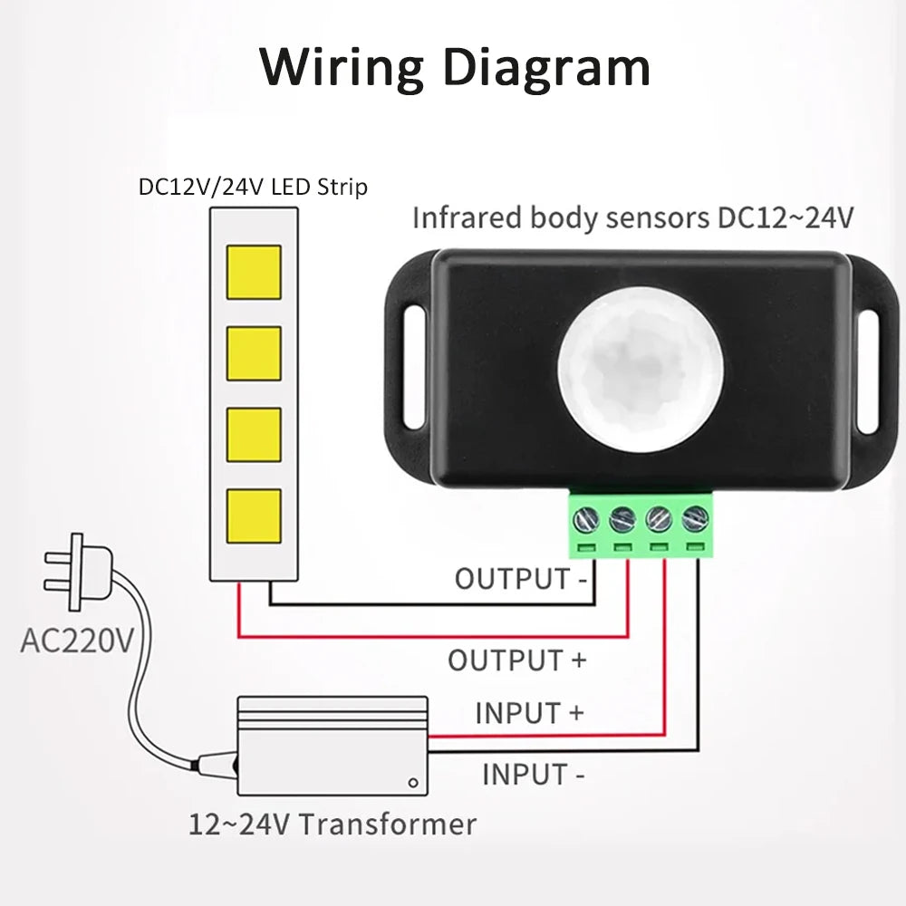 DC 12V 24V PIR Motion Sensor Switch 120 Degrees Infrared PIR Motion Sensor For LED Light Automatic Adjustable Movement Sensor